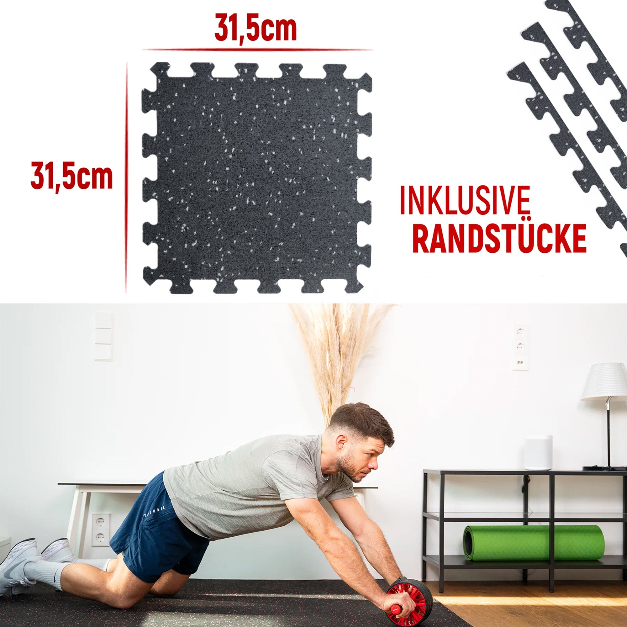 Premium Bodenschutzmatte aus extra dichtem Kautschuk (schwarz-grau) - - Sportmatte von NEOLYMP | Fitnessequipment und Sportartikel