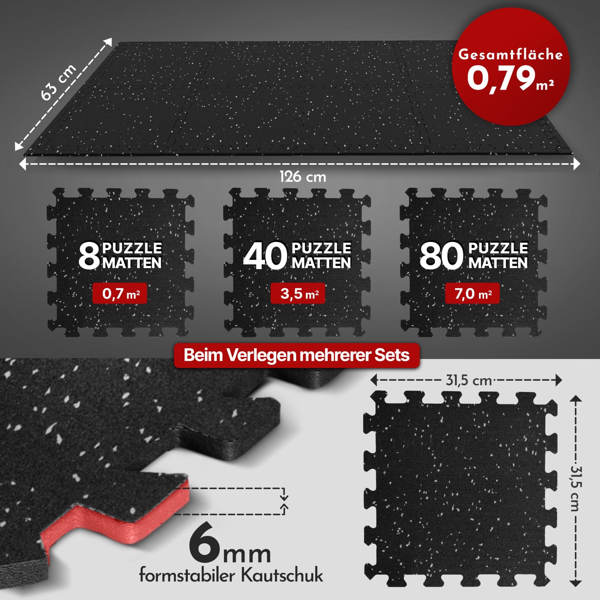 Premium Bodenschutzmatte aus extra dichtem Kautschuk (schwarz-grau) - - Sportmatte von NEOLYMP | Fitnessequipment und Sportartikel