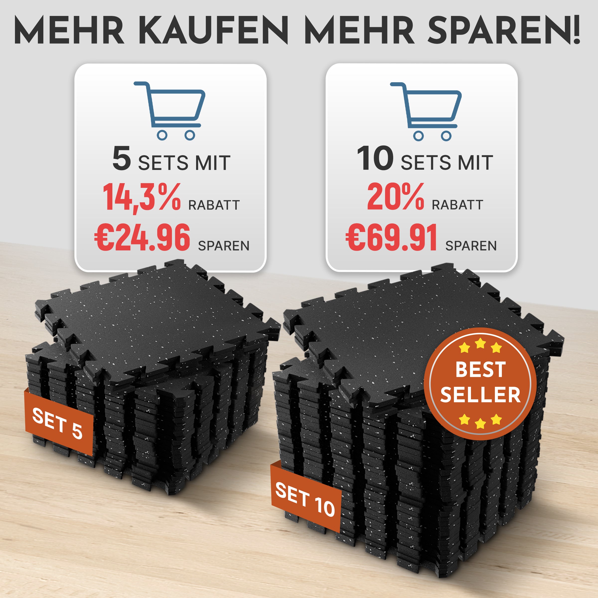 Premium Bodenschutzmatte aus extra dichtem Kautschuk (schwarz-grau) - - Sportmatte von NEOLYMP | Fitnessequipment und Sportartikel