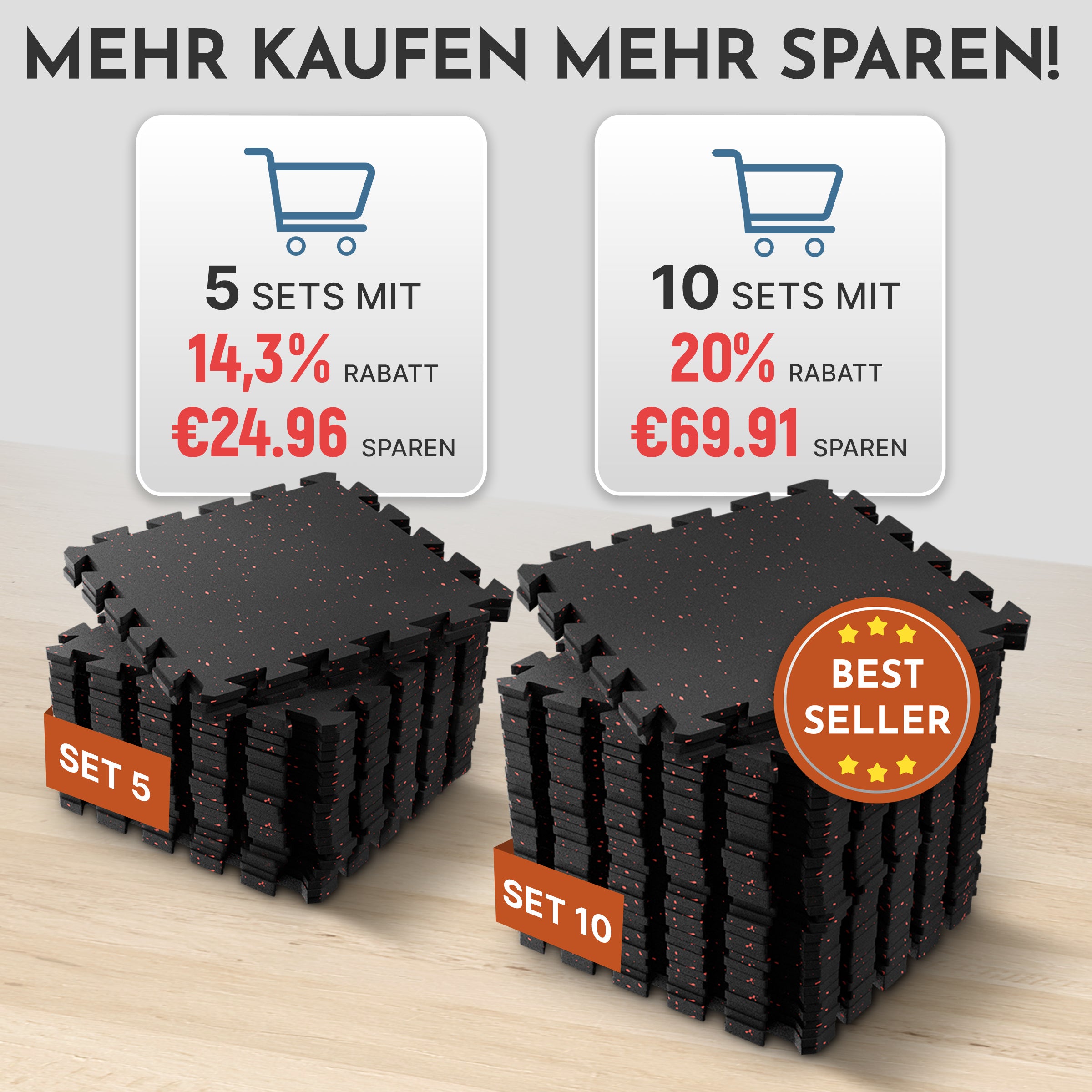 Premium Bodenschutzmatte aus extra dichtem Kautschuk (schwarz-rot) - - Bodenschutz von NEOLYMP | Fitnessequipment und Sportartikel