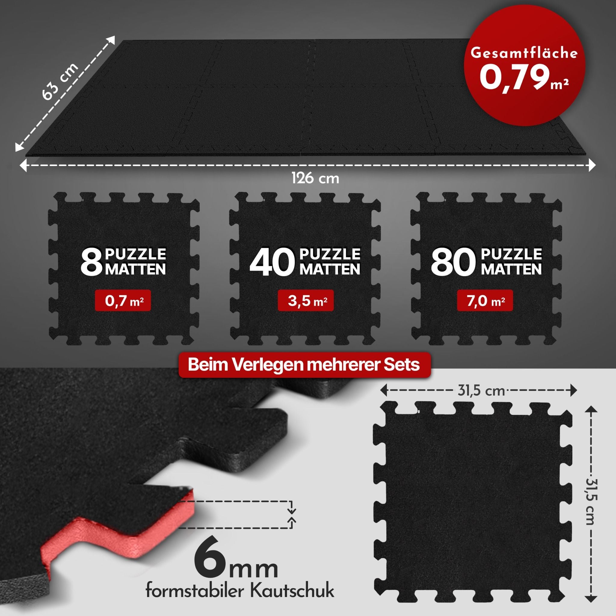 Premium Bodenschutzmatte aus extra dichtem Kautschuk (schwarz) - - Bodenschutz von NEOLYMP | Fitnessequipment und Sportartikel