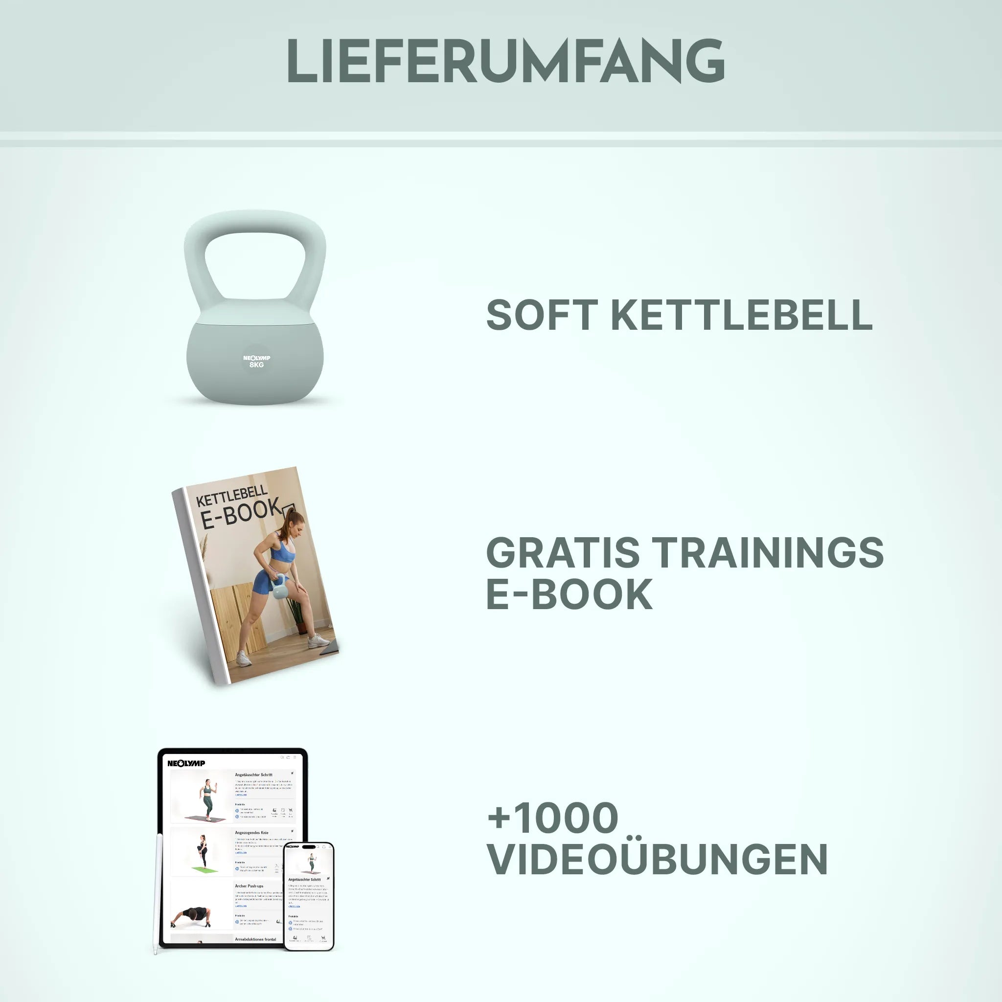 Soft Kettlebell - 2 kg bis 12 kg Trainingsgewichte - 8 kg Sky Blue - Kettlebell von NEOLYMP | Fitnessequipment und Sportartikel