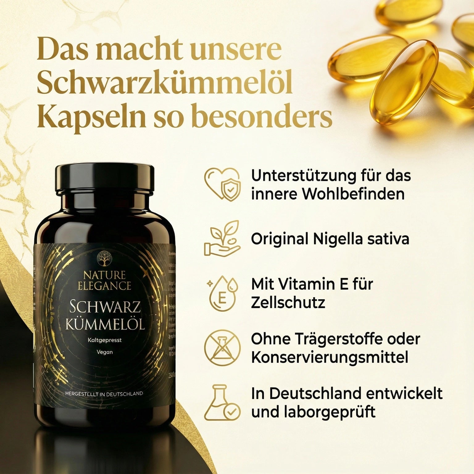 Nature Elegance - Schwarzkümmelöl 240 vegane Kapseln - Original Nigella Sativa (2er Pack) - - Nahrungsergänzungsmittel von NEOLYMP | Fitnessequipment und Sportartikel