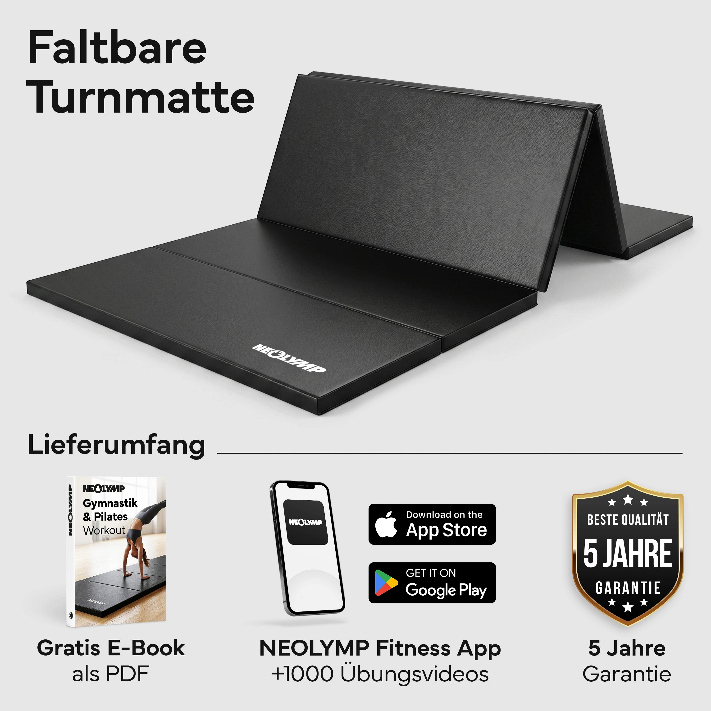Turnmatte - faltbar mit Tragefunktion – Schwarz / S (190x80x3 cm) | B-Ware - - Outlet von NEOLYMP | Fitnessequipment und Sportartikel