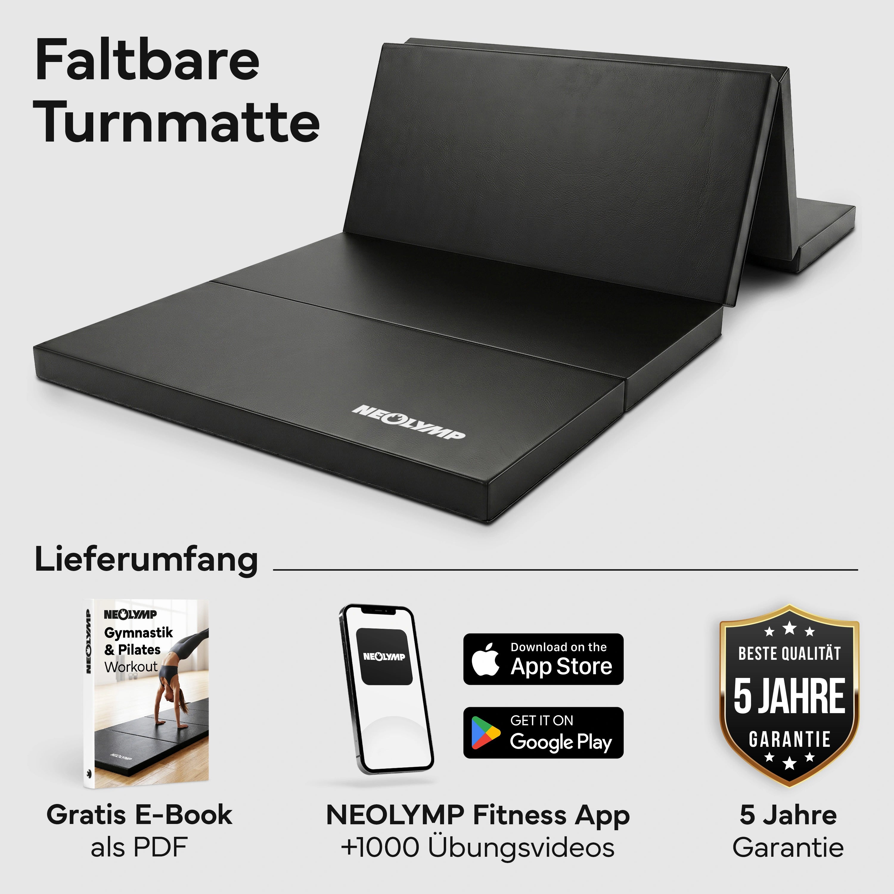 Turnmatte - faltbar mit Tragefunktion – Schwarz / M (190x80x5 cm) | B-Ware - - Outlet von NEOLYMP | Fitnessequipment und Sportartikel