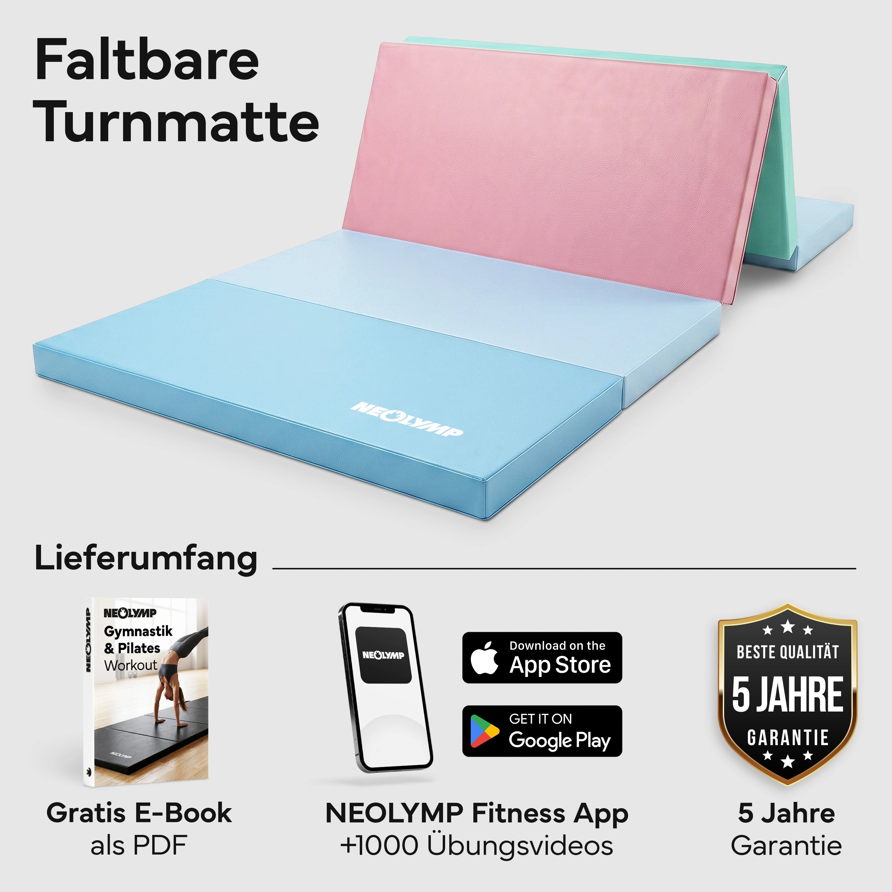Turnmatte - faltbar mit Tragefunktion – Bunt / M (190x80x5 cm) | B-Ware - - Outlet von NEOLYMP | Fitnessequipment und Sportartikel