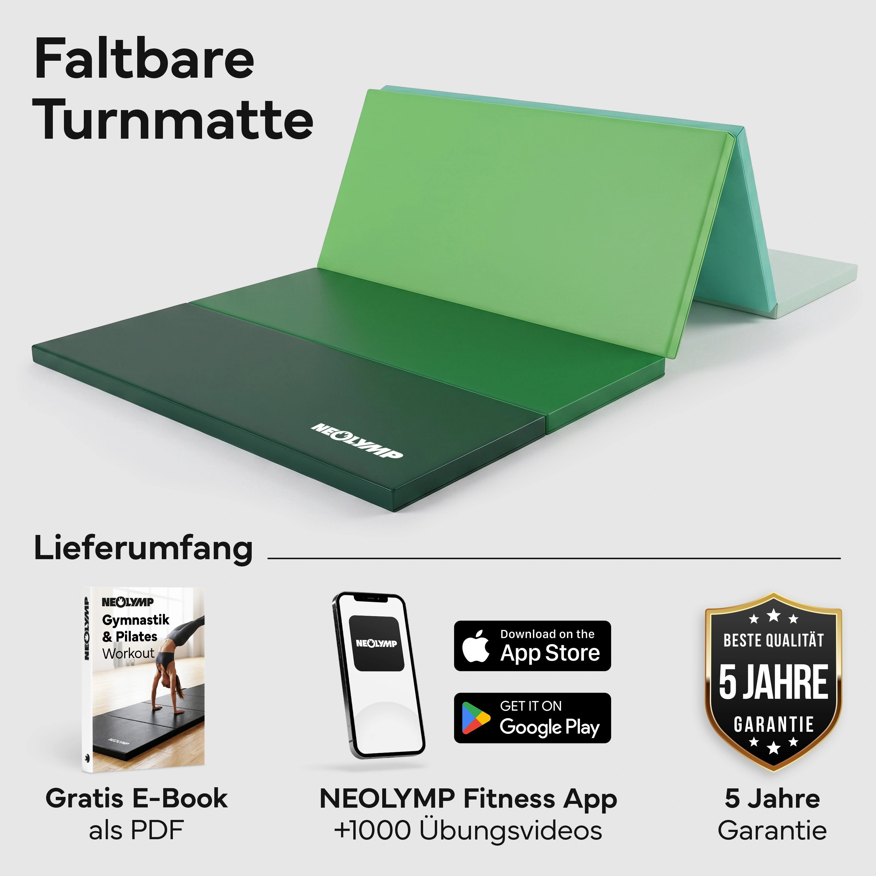 Turnmatte - faltbar mit Tragefunktion – Grün / S (190x80x3 cm) | B-Ware - - Outlet von NEOLYMP | Fitnessequipment und Sportartikel