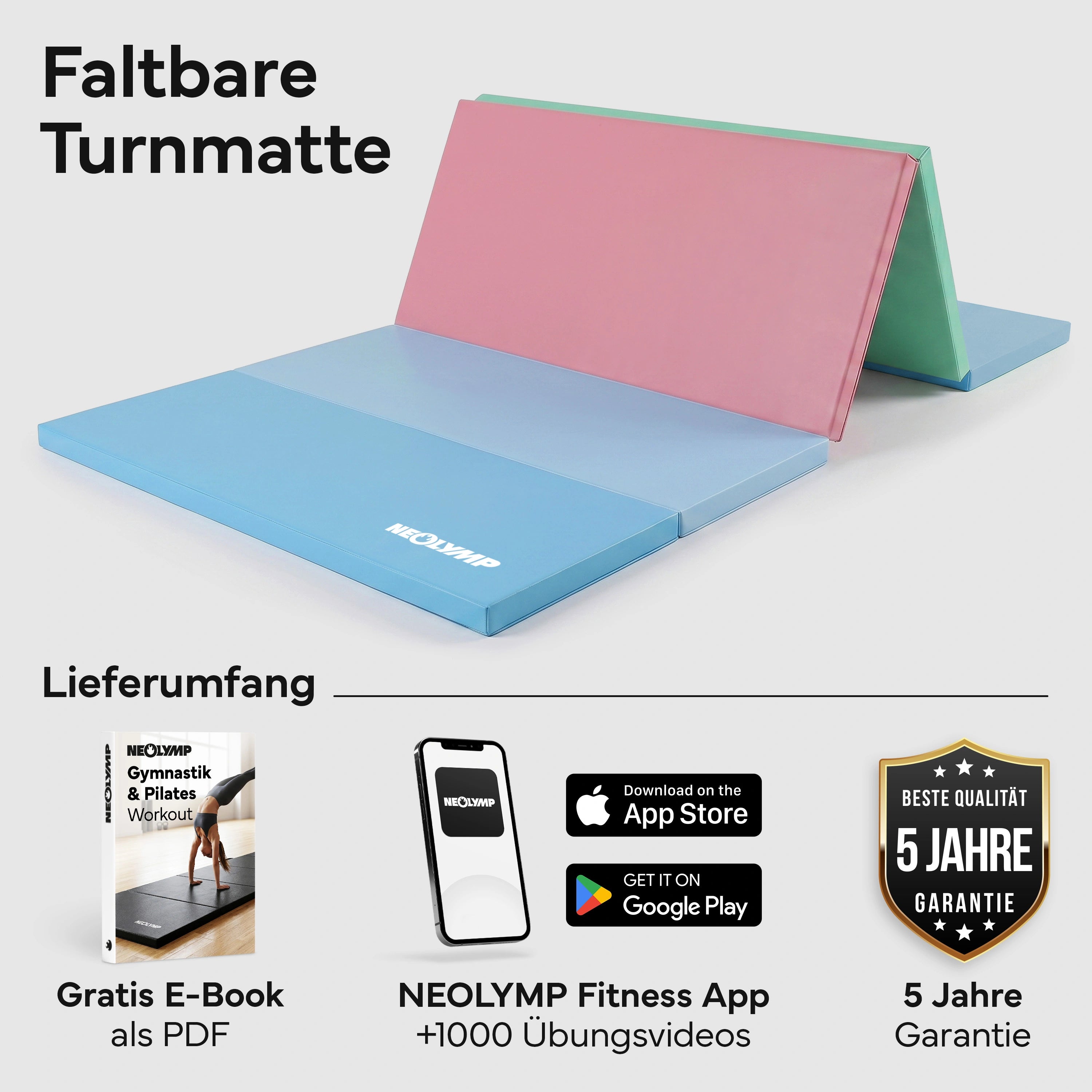 Turnmatte - faltbar mit Tragefunktion – Bunt / S (190x80x3 cm) | B-Ware - - Outlet von NEOLYMP | Fitnessequipment und Sportartikel