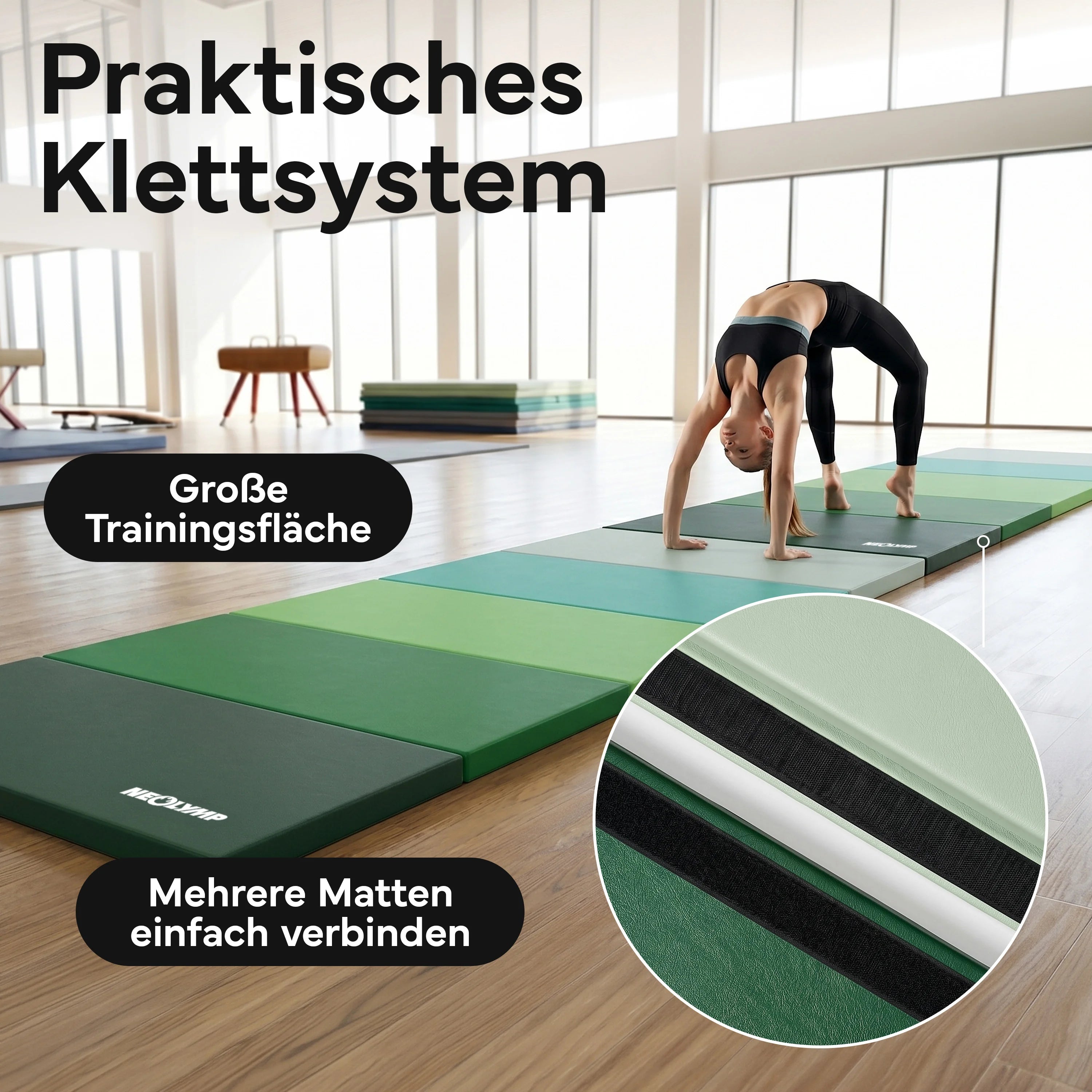 Turnmatte - faltbar mit Tragefunktion - Grün L (200x100x3 cm) - von NEOLYMP | Fitnessequipment und Sportartikel