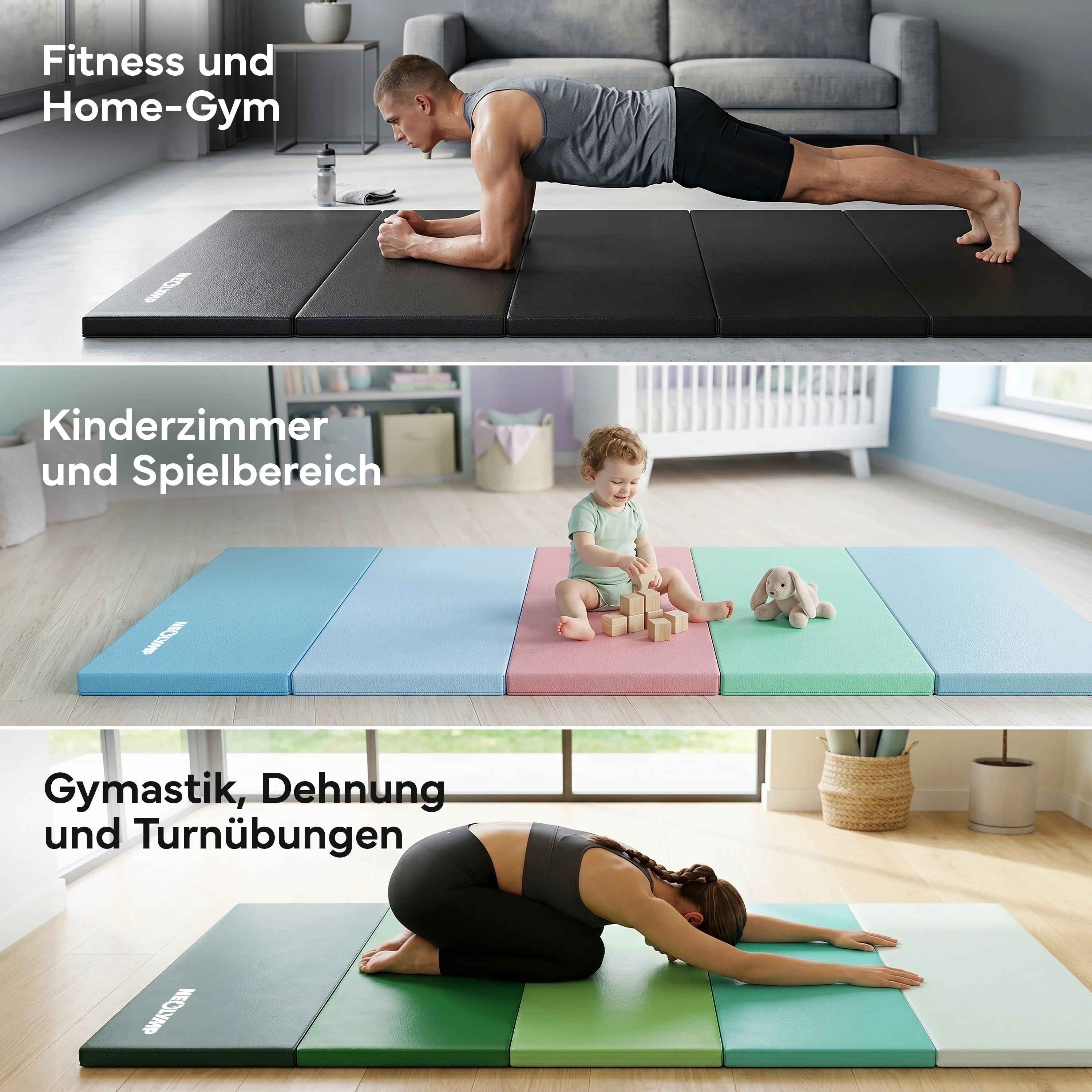 Turnmatte - faltbar mit Tragefunktion - Bunt M (190x80x5 cm) - von NEOLYMP | Fitnessequipment und Sportartikel
