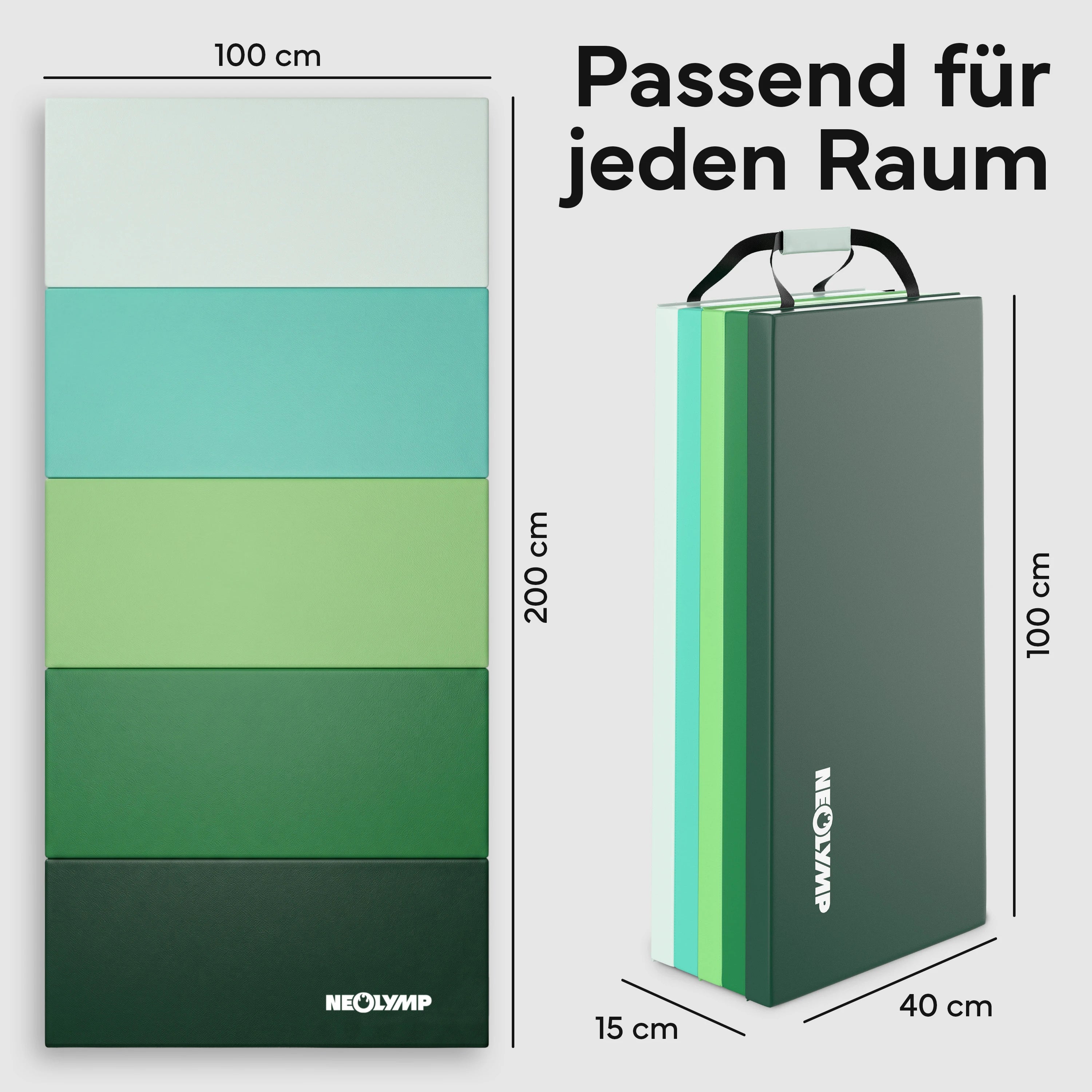 Turnmatte - faltbar mit Tragefunktion - Grün L (200x100x3 cm) - von NEOLYMP | Fitnessequipment und Sportartikel