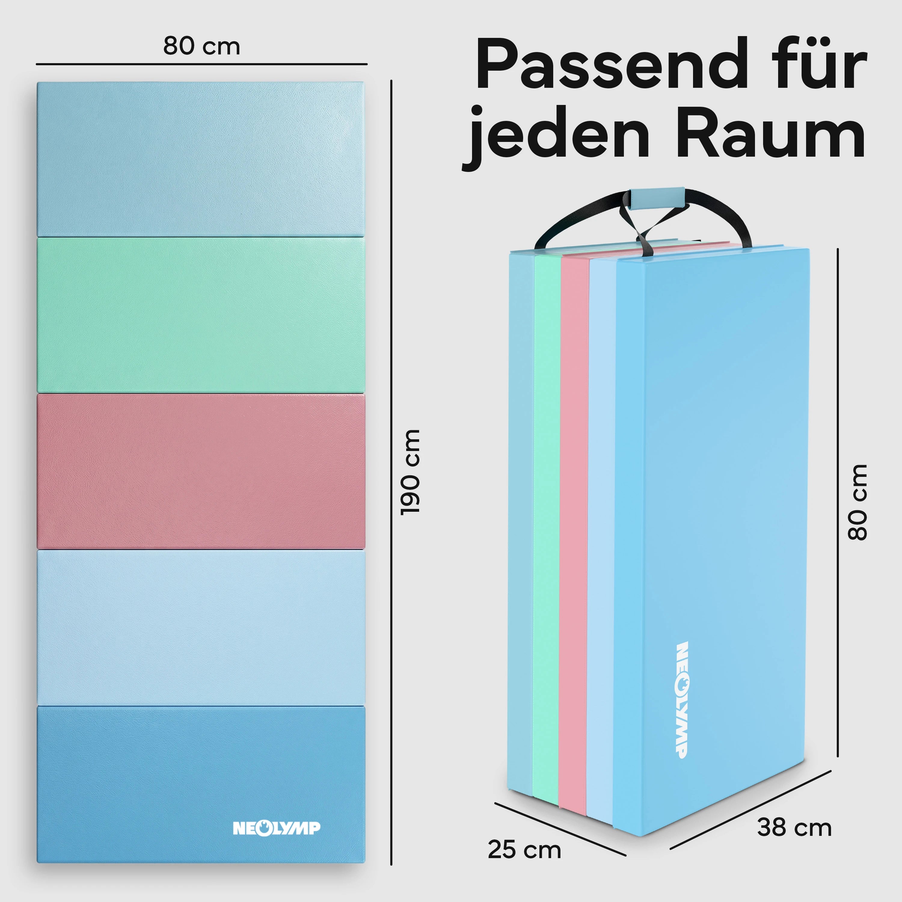 Turnmatte - faltbar mit Tragefunktion - Bunt M (190x80x5 cm) - von NEOLYMP | Fitnessequipment und Sportartikel