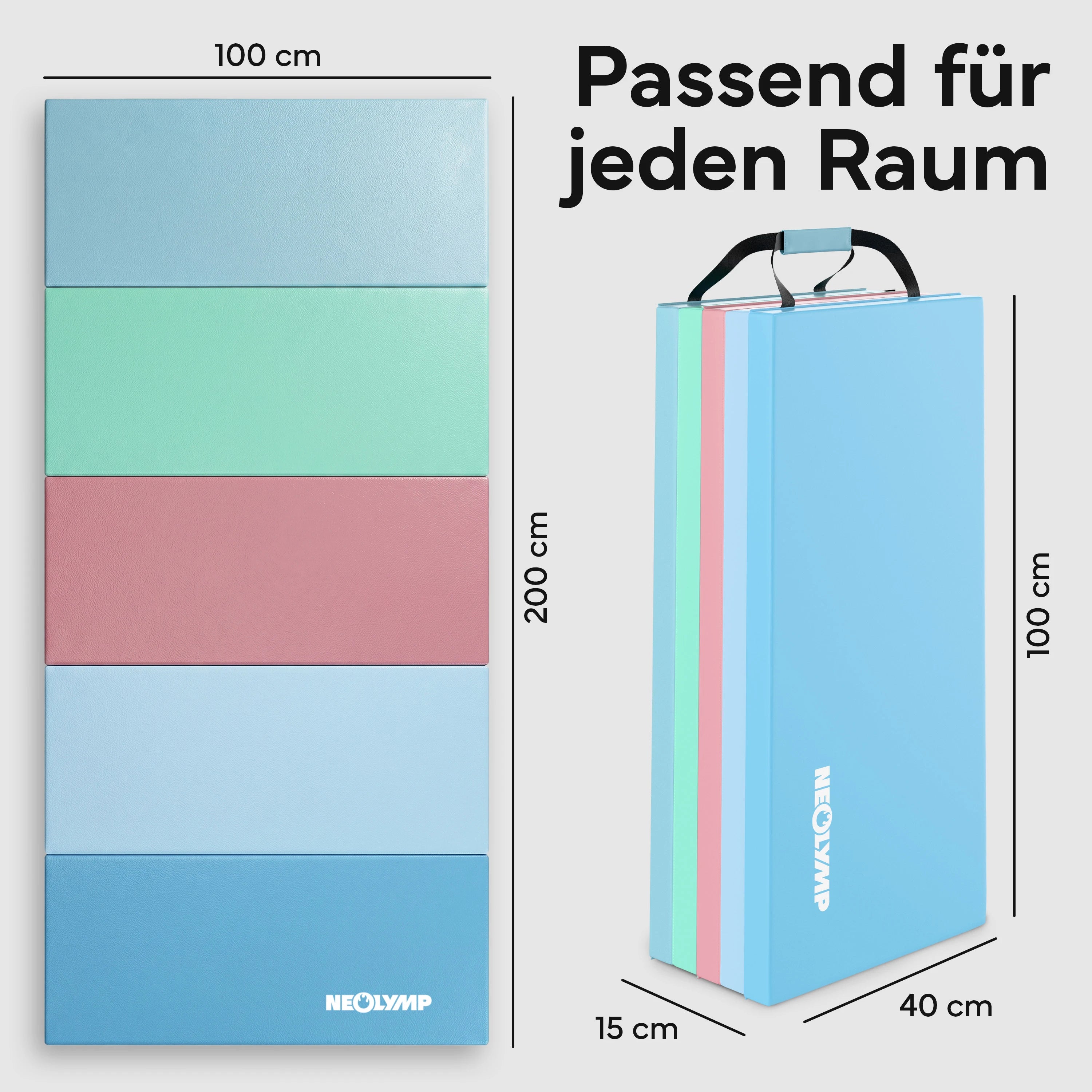 Turnmatte - faltbar mit Tragefunktion - Bunt L (200x100x3 cm) - von NEOLYMP | Fitnessequipment und Sportartikel