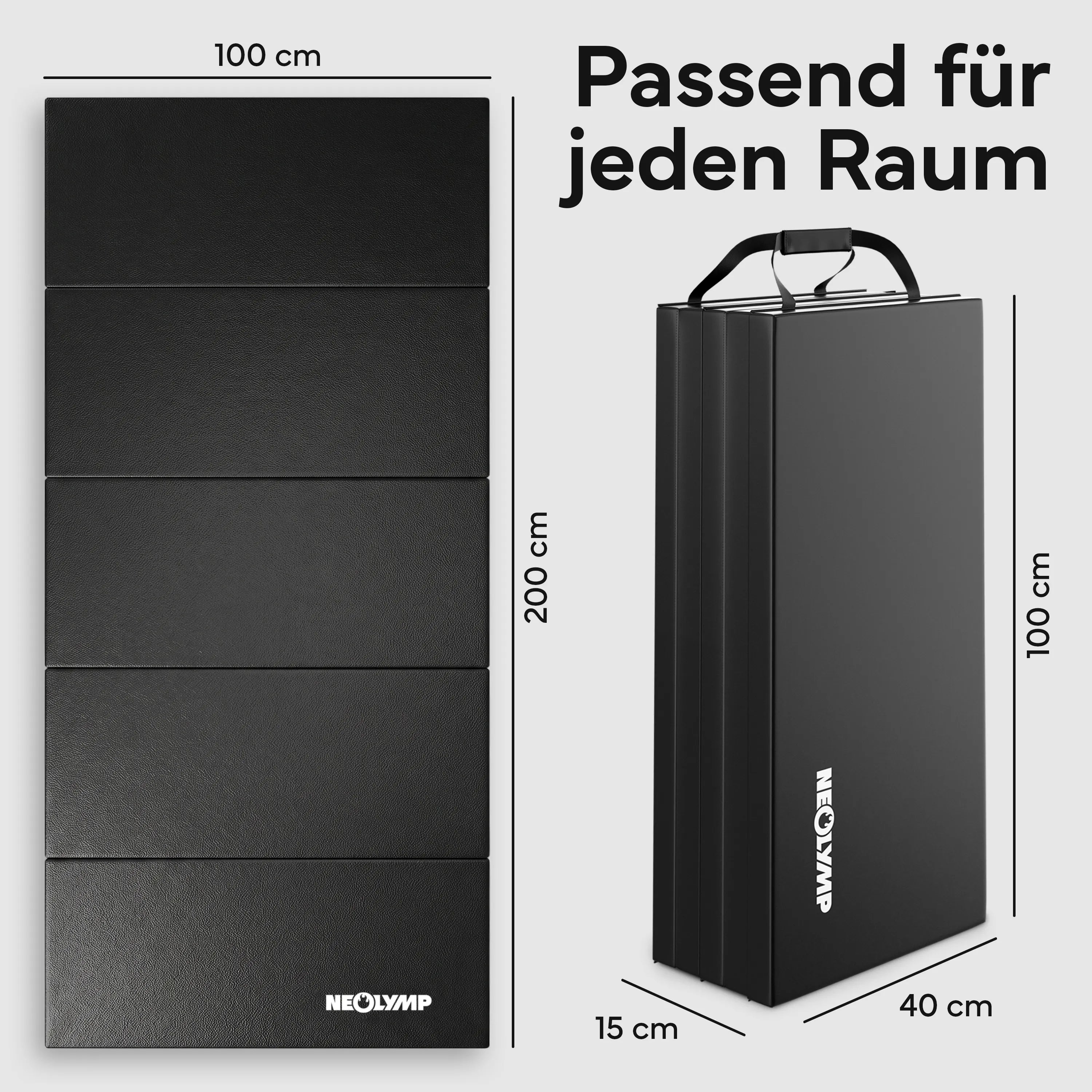 Turnmatte - faltbar mit Tragefunktion - Schwarz L (200x100x3 cm) - von NEOLYMP | Fitnessequipment und Sportartikel