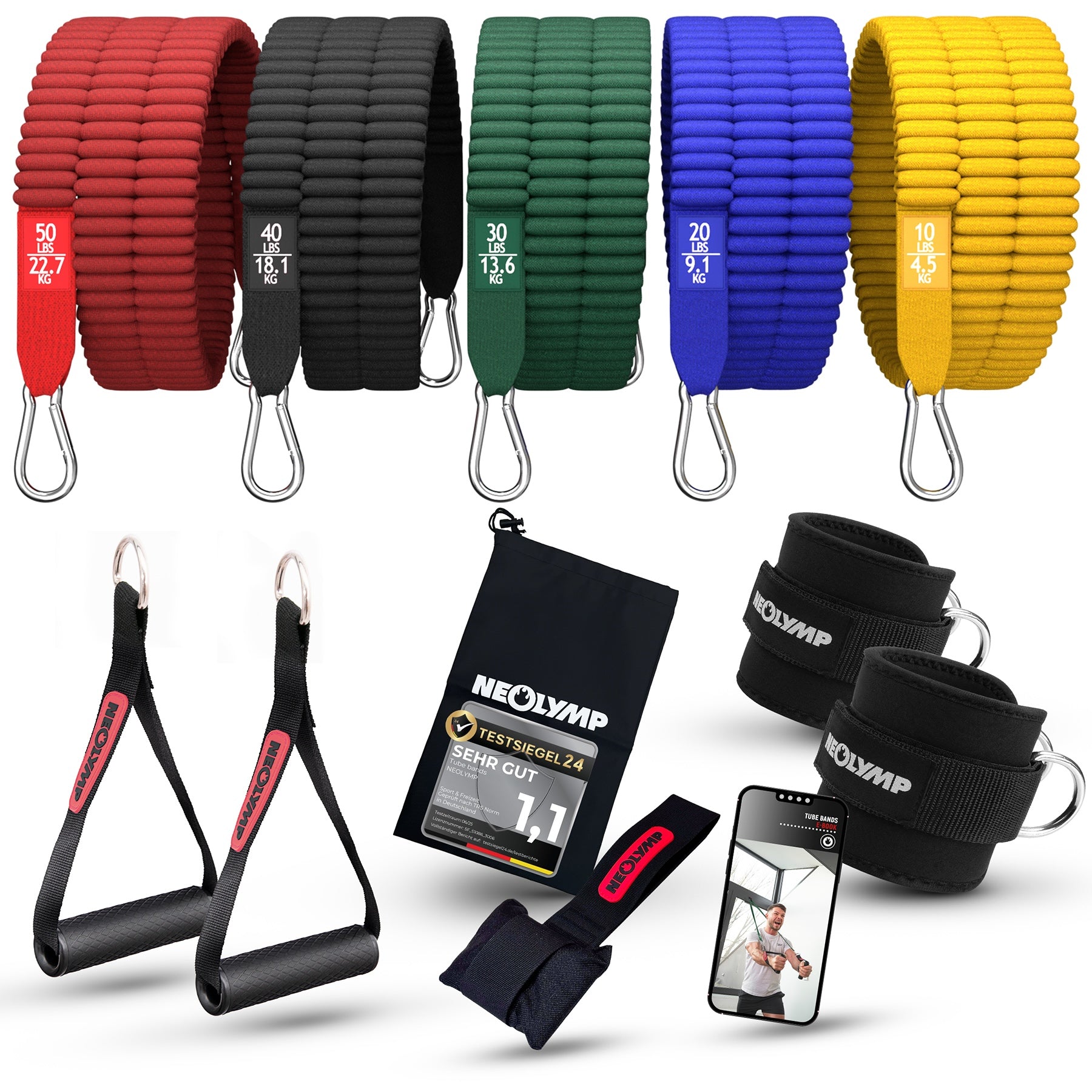 Tube Bands Set inkl. Zubehör - - Fitnessbänder von NEOLYMP | Fitnessequipment und Sportartikel