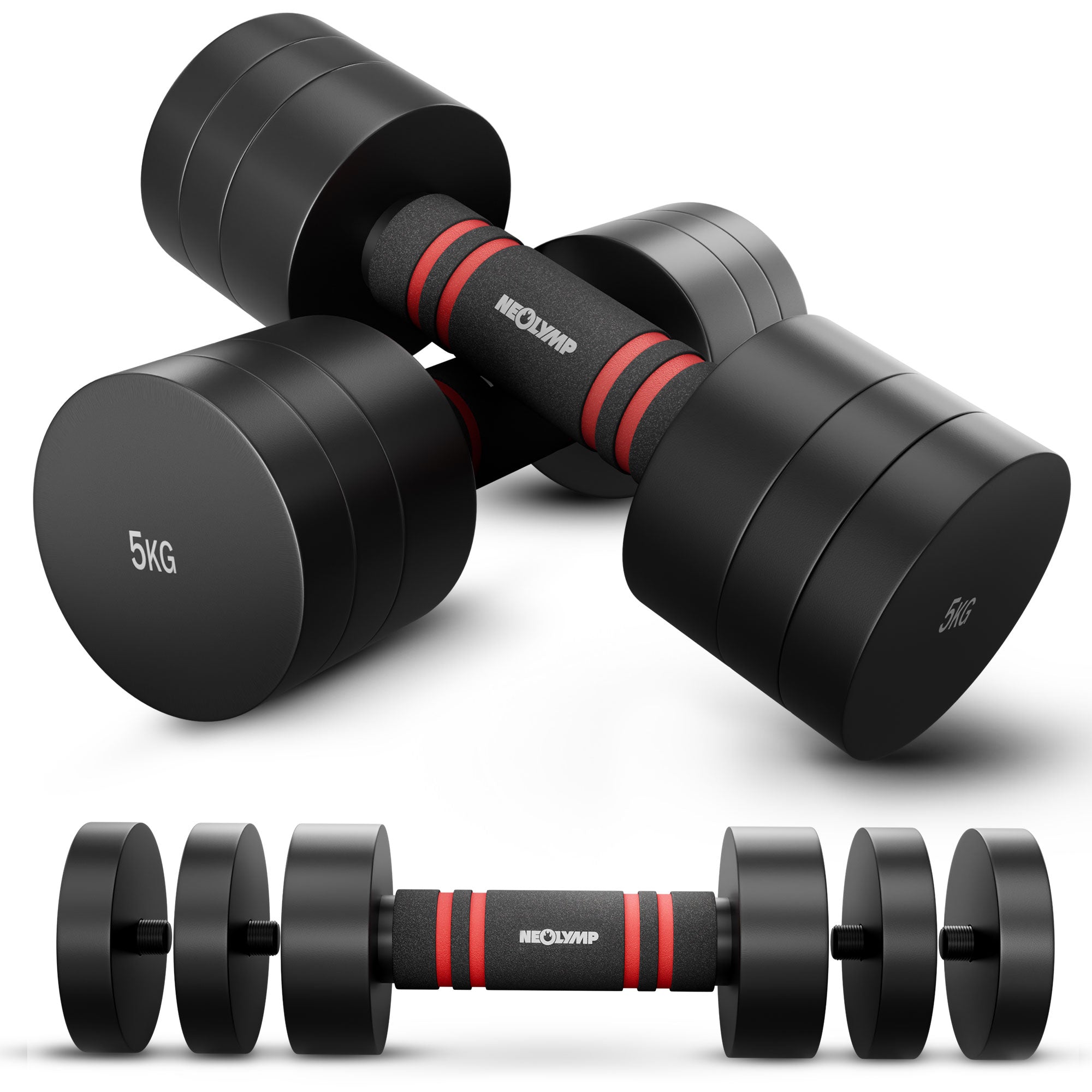 Verstellbare Chrome-Kurzhanteln in schwarz - 5 & 10kg (4er Set Kurzhanteln) - - Hantel von NEOLYMP | Fitnessequipment und Sportartikel