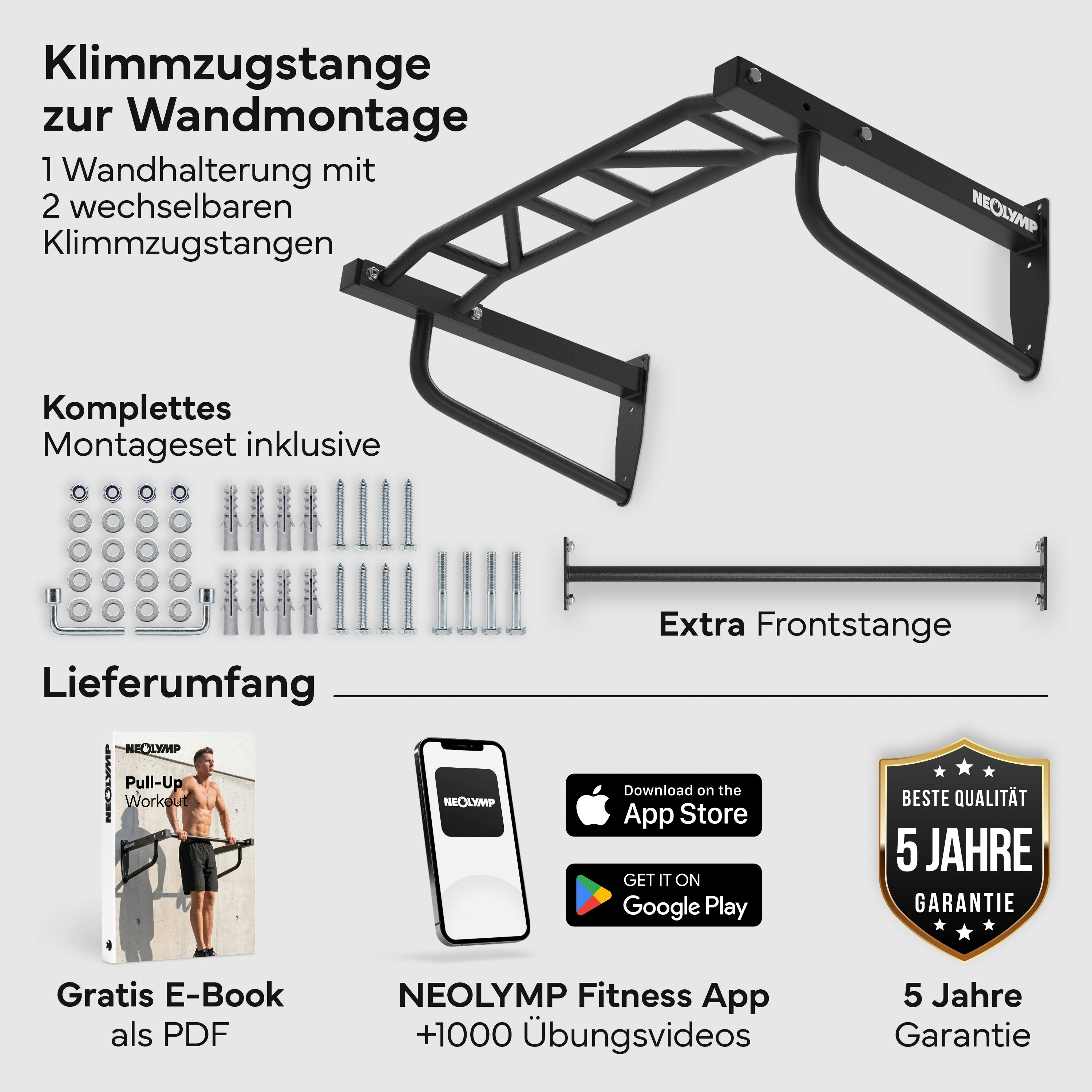 Klimmzugstange Wandmontage - 2-in-1 Klimmzugstation | B-Ware - - Outlet von NEOLYMP | Fitnessequipment und Sportartikel