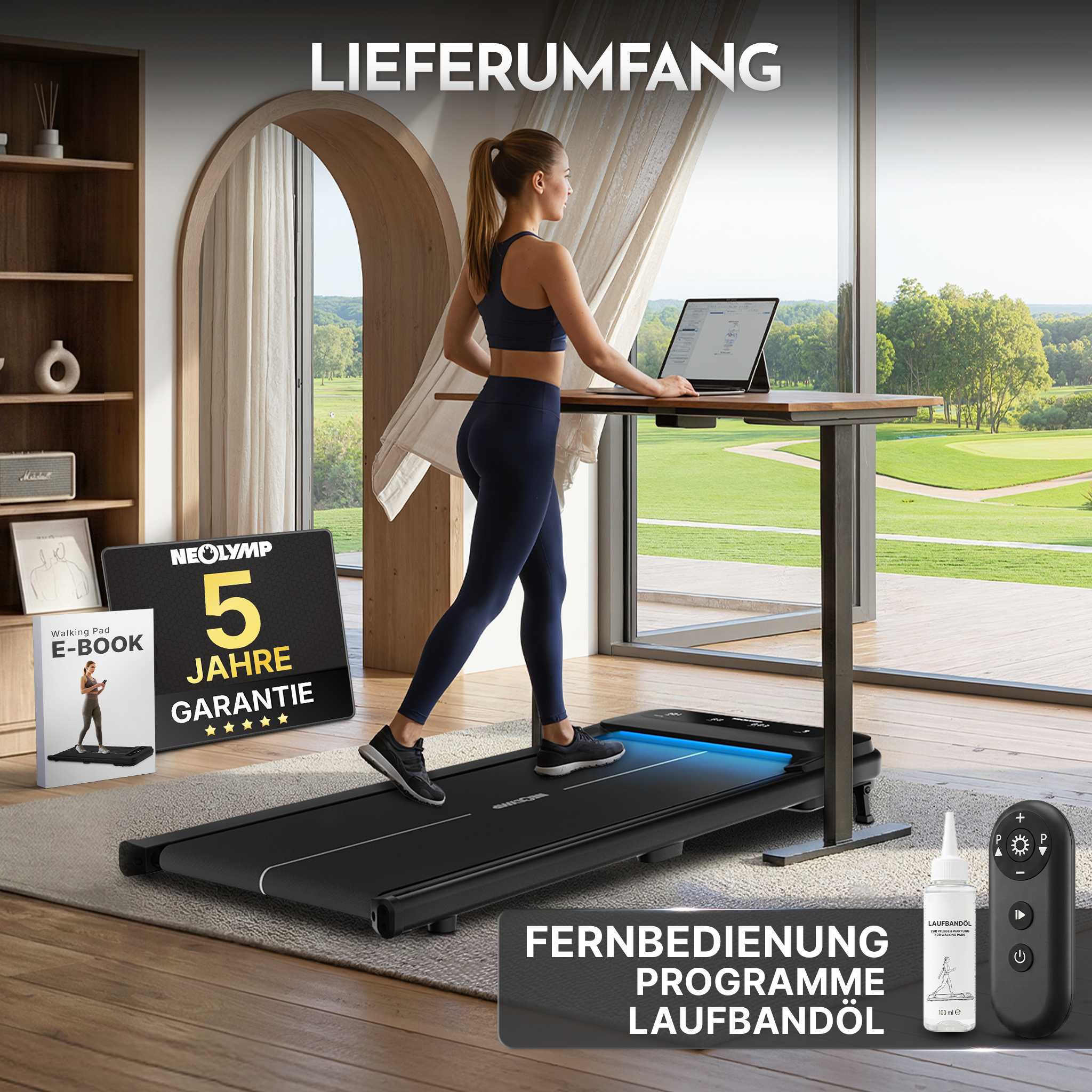 Premium Walking Pad bis 150 kg- mit bürstenlosem Motor, extra leise - - Sportgerät von NEOLYMP | Fitnessequipment und Sportartikel
