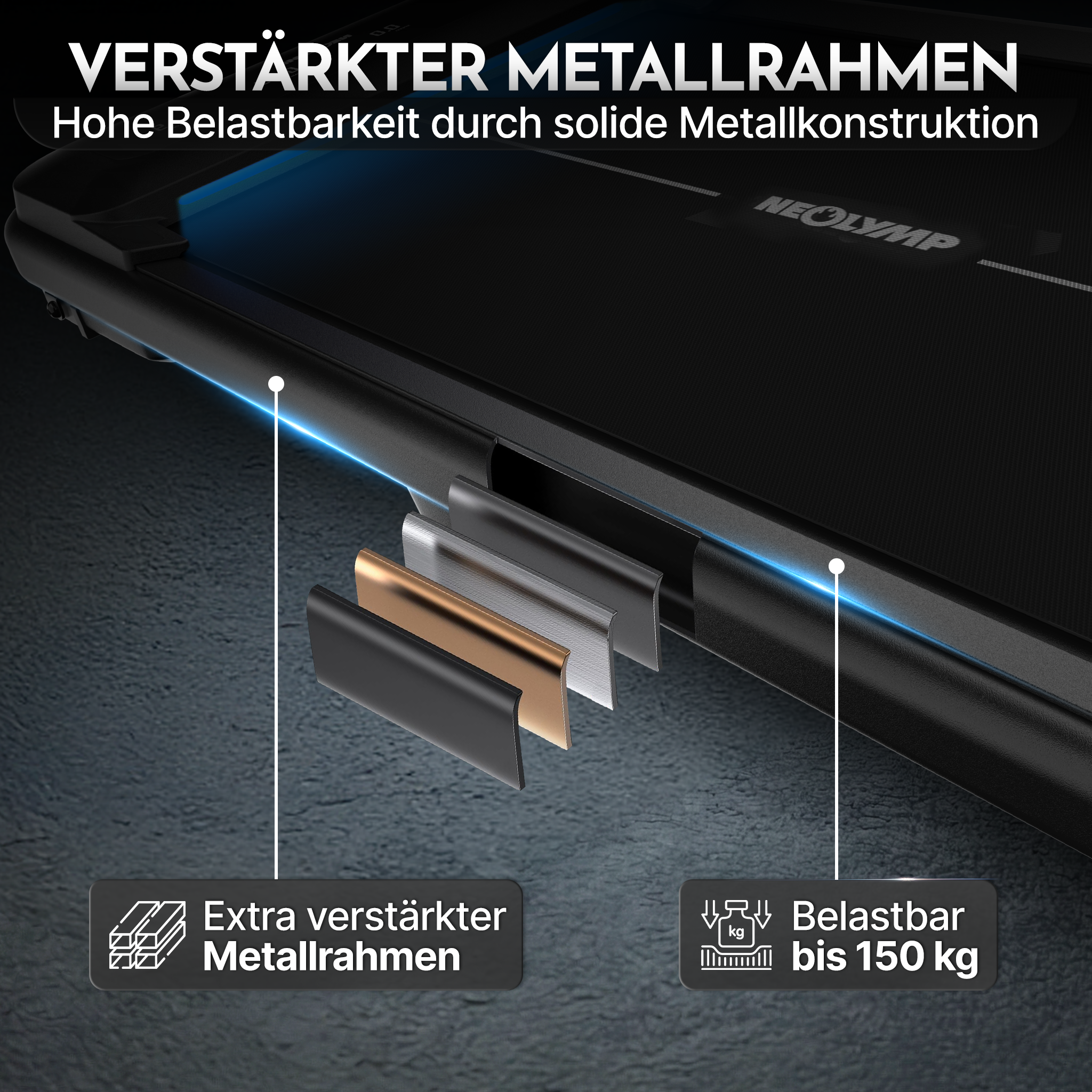 Premium Walking Pad bis 150 kg- mit bürstenlosem Motor, extra leise - - Sportgerät von NEOLYMP | Fitnessequipment und Sportartikel