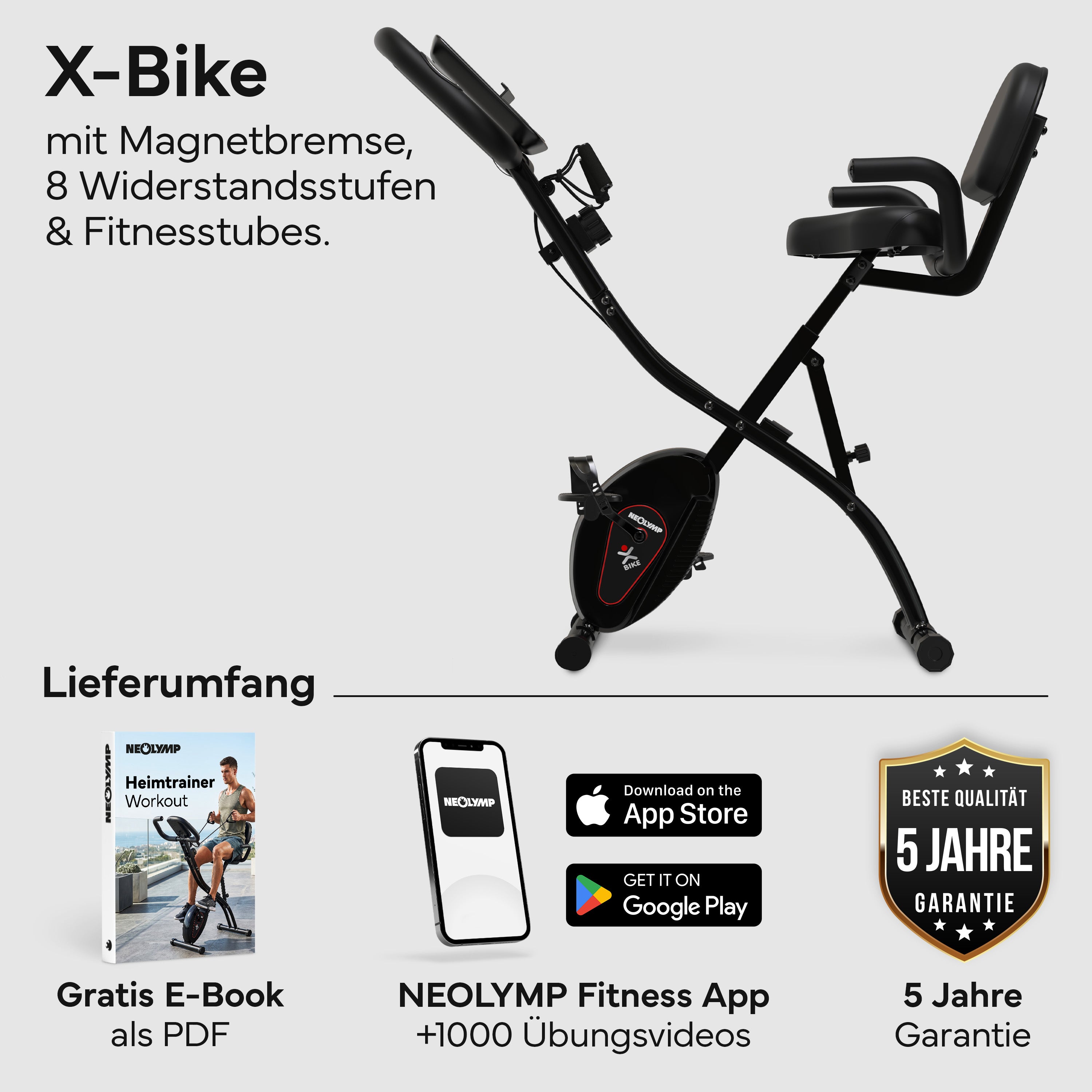 Fitnessbike X-Bike, Heimtrainer mit 8 Widerstandsstufen - - Sportgerät von NEOLYMP | Fitnessequipment und Sportartikel