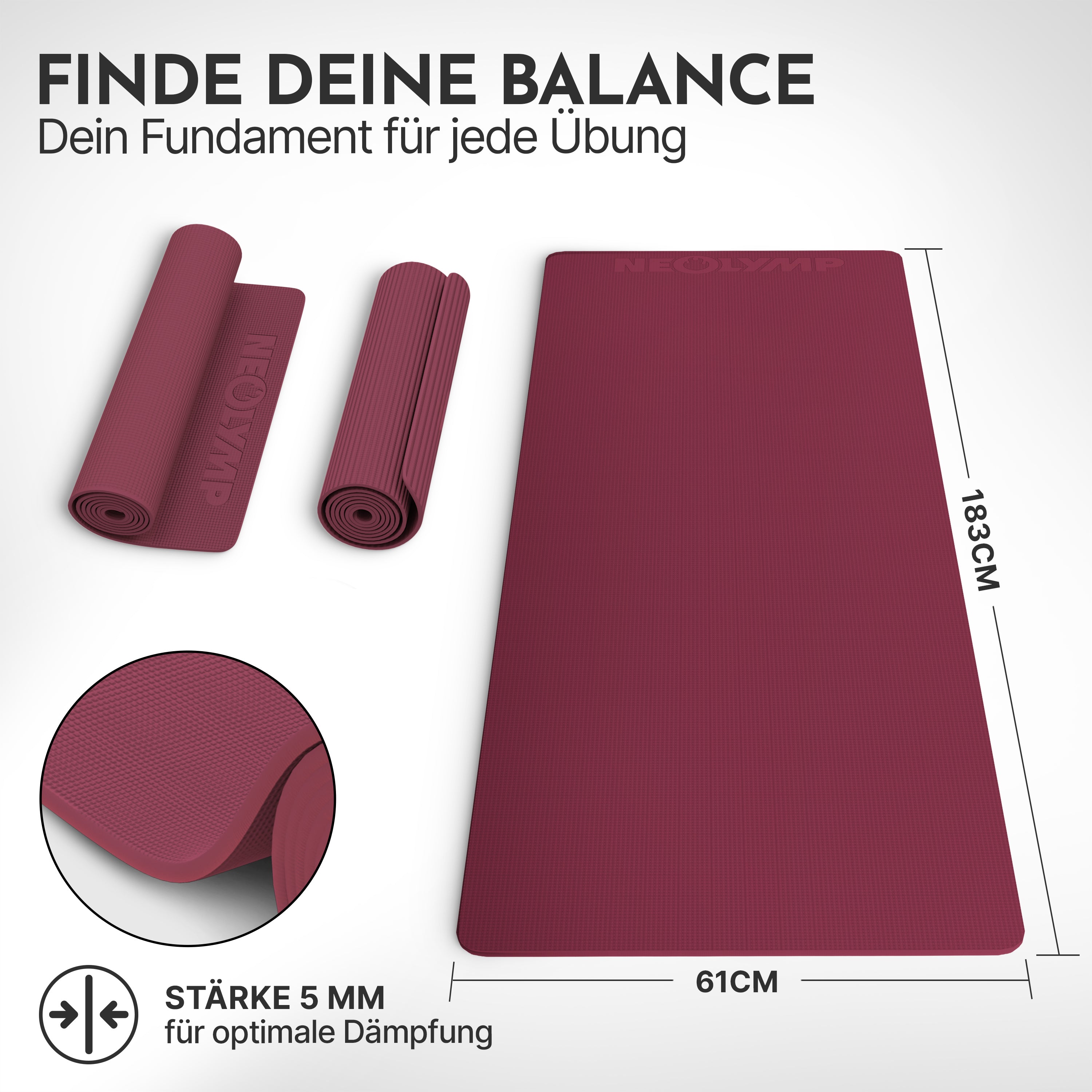 Premium Yogamatte – ideal für Yoga, Pilates & Gymnastik - Aubergine - Yogamatten von NEOLYMP | Fitnessequipment und Sportartikel