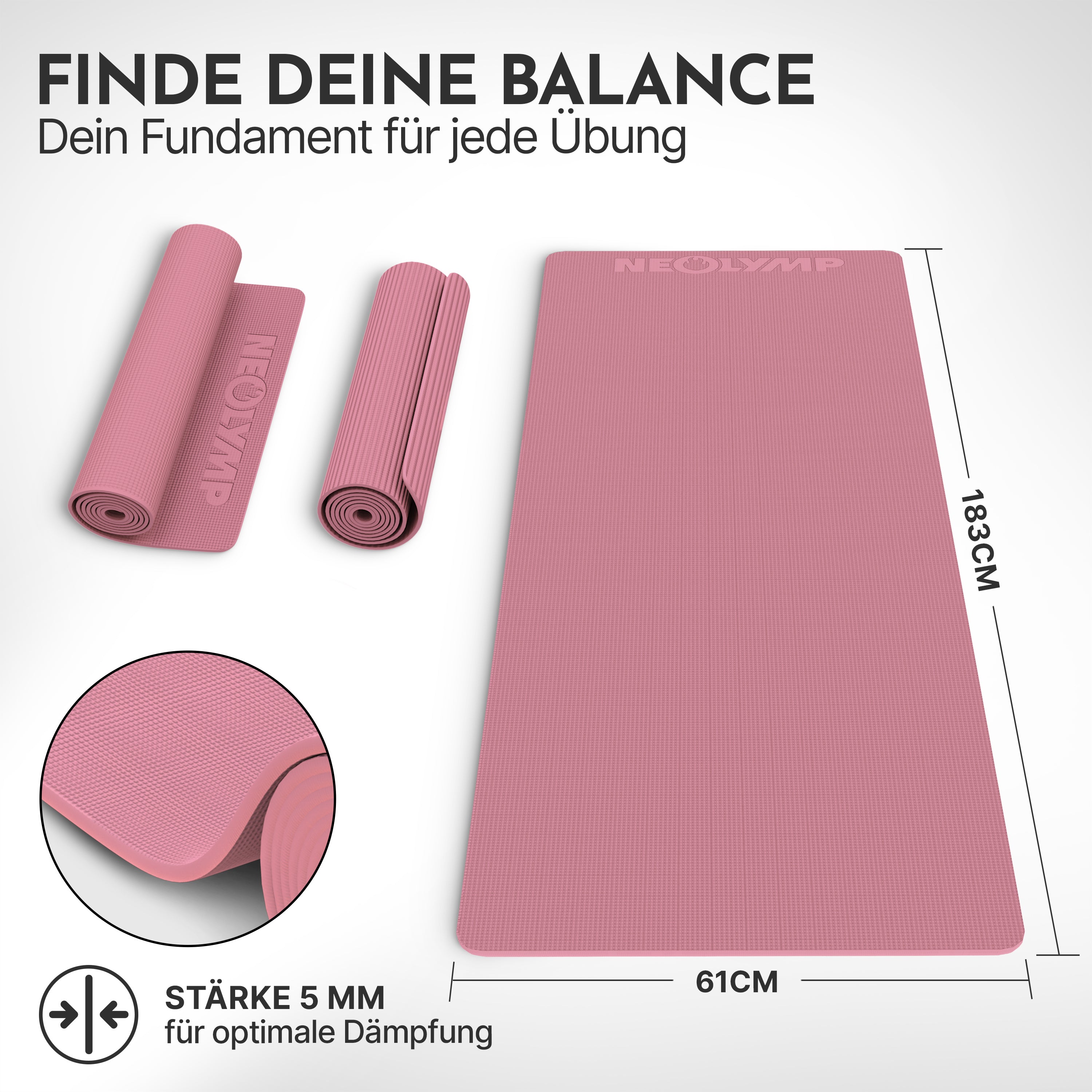 Premium Yogamatte – ideal für Yoga, Pilates & Gymnastik - Altrosa - Yogamatten von NEOLYMP | Fitnessequipment und Sportartikel