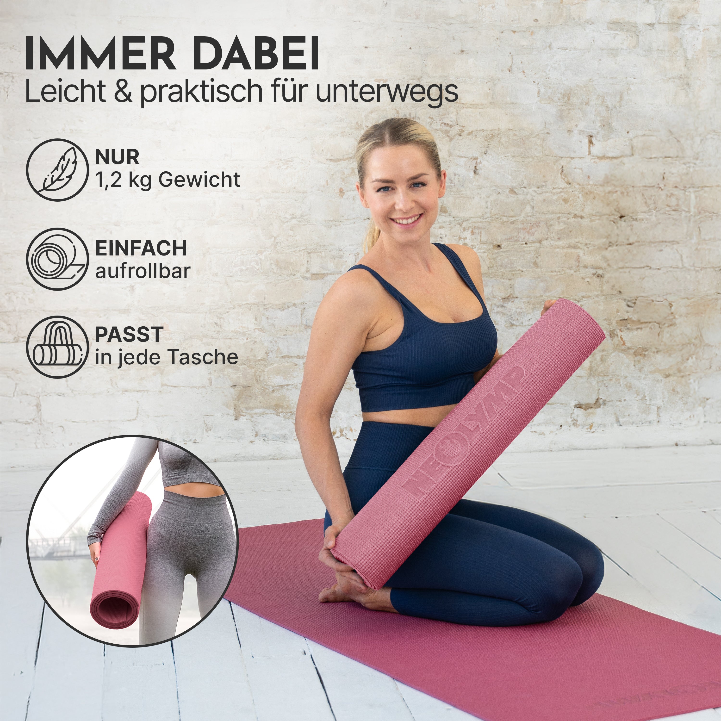 Premium Yogamatte – ideal für Yoga, Pilates & Gymnastik - Altrosa - Yogamatten von NEOLYMP | Fitnessequipment und Sportartikel