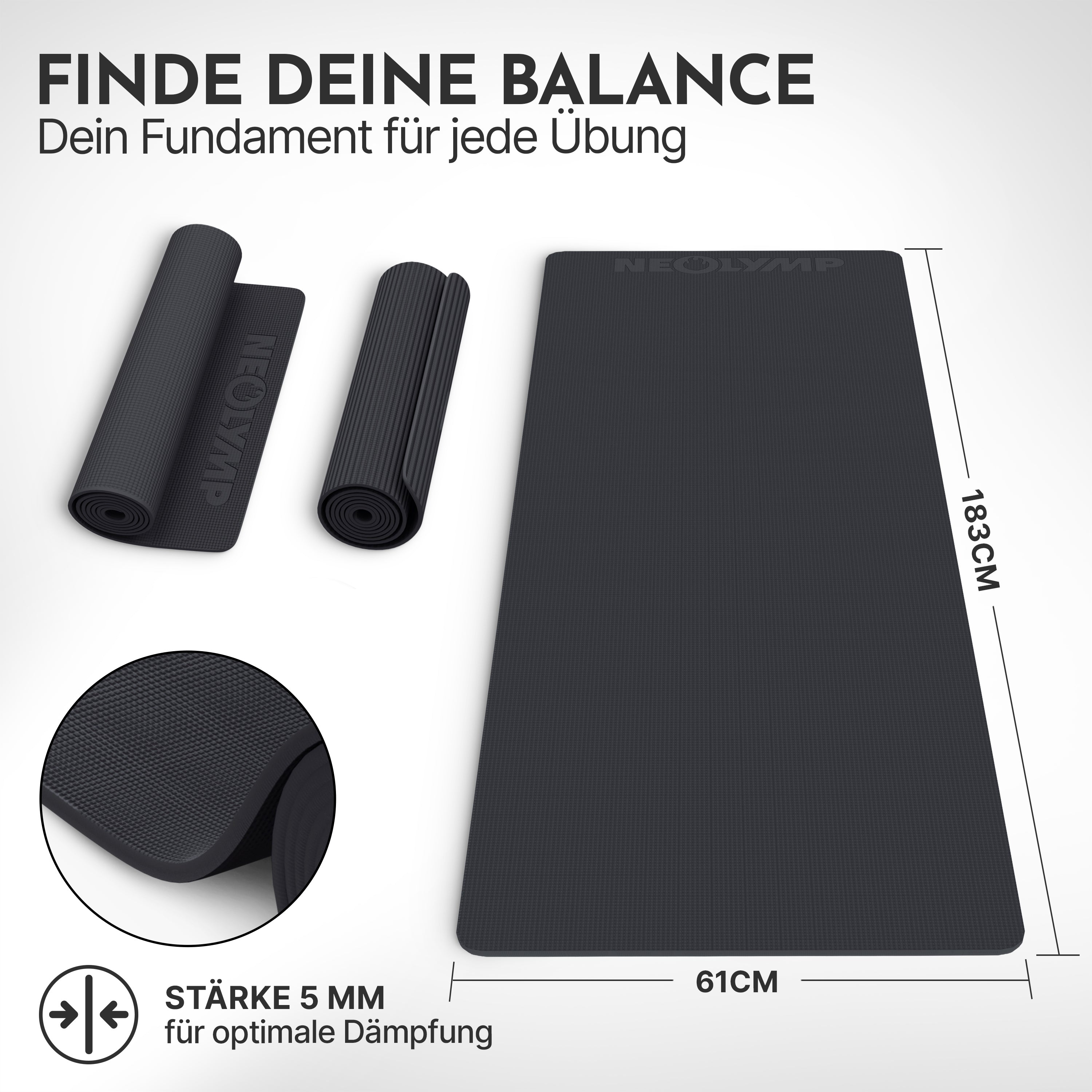 Premium Yogamatte – ideal für Yoga, Pilates & Gymnastik - Schwarz - Yogamatten von NEOLYMP | Fitnessequipment und Sportartikel