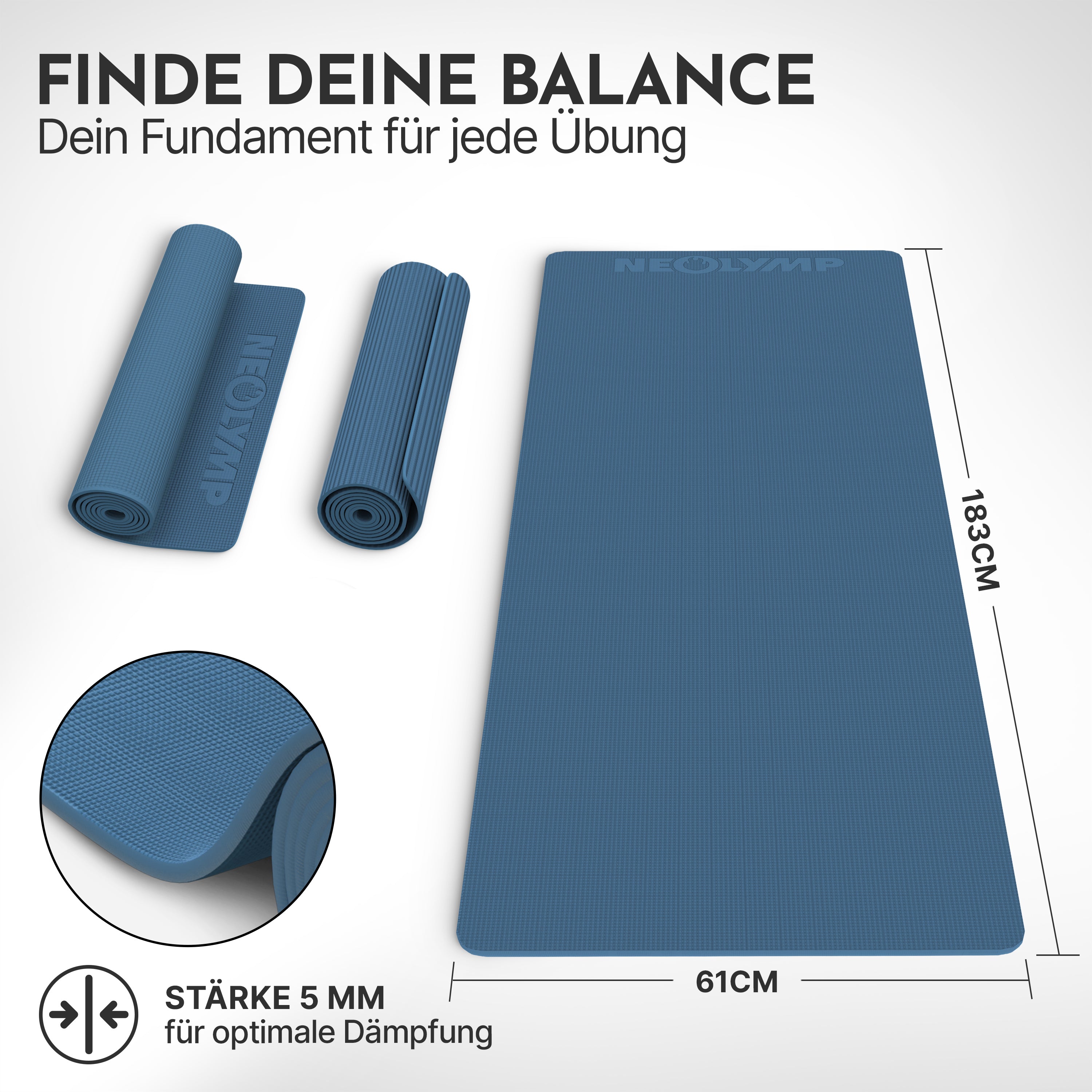 Premium Yogamatte – ideal für Yoga, Pilates & Gymnastik - Indigoblau - Yogamatten von NEOLYMP | Fitnessequipment und Sportartikel