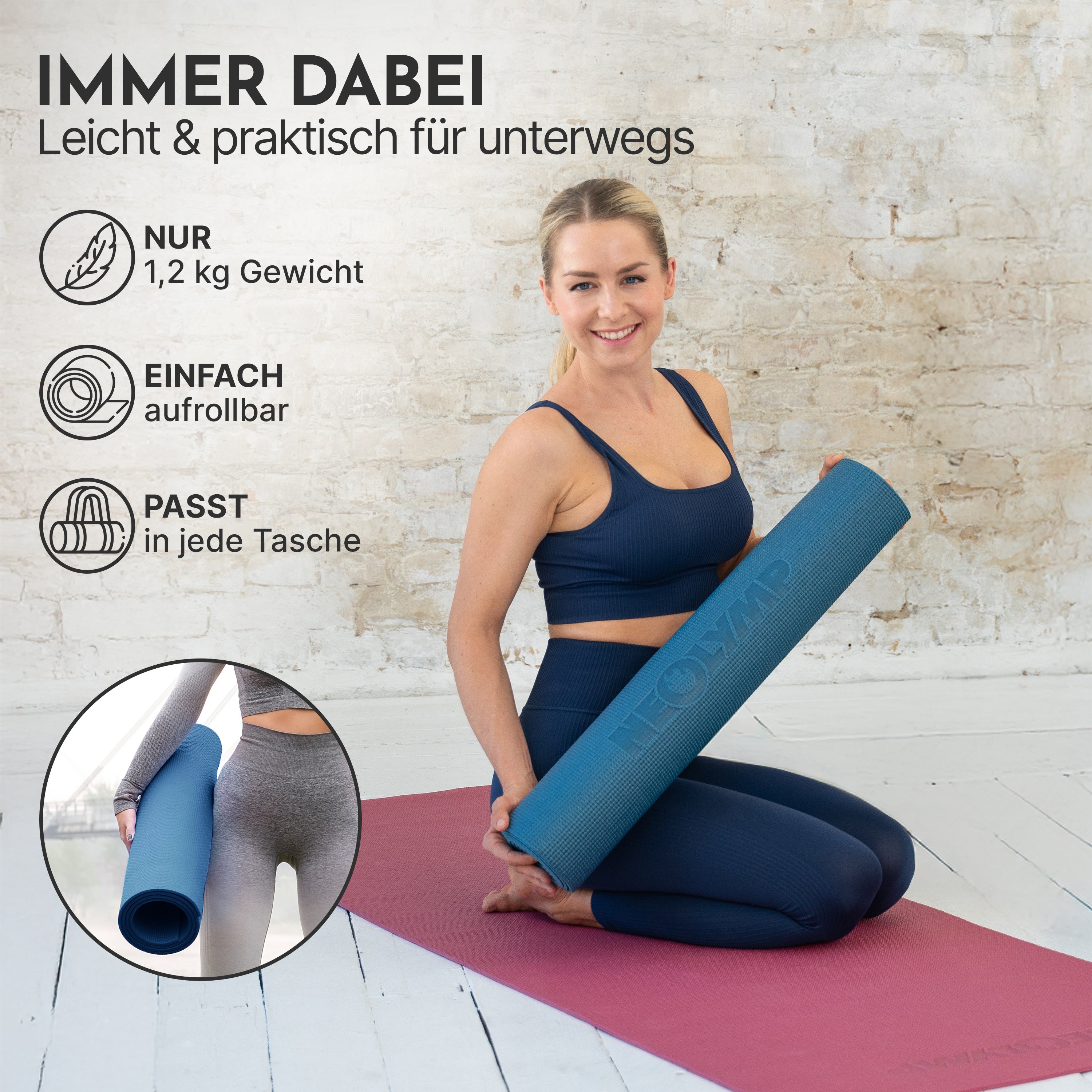 Premium Yogamatte – ideal für Yoga, Pilates & Gymnastik - Indigoblau - Yogamatten von NEOLYMP | Fitnessequipment und Sportartikel