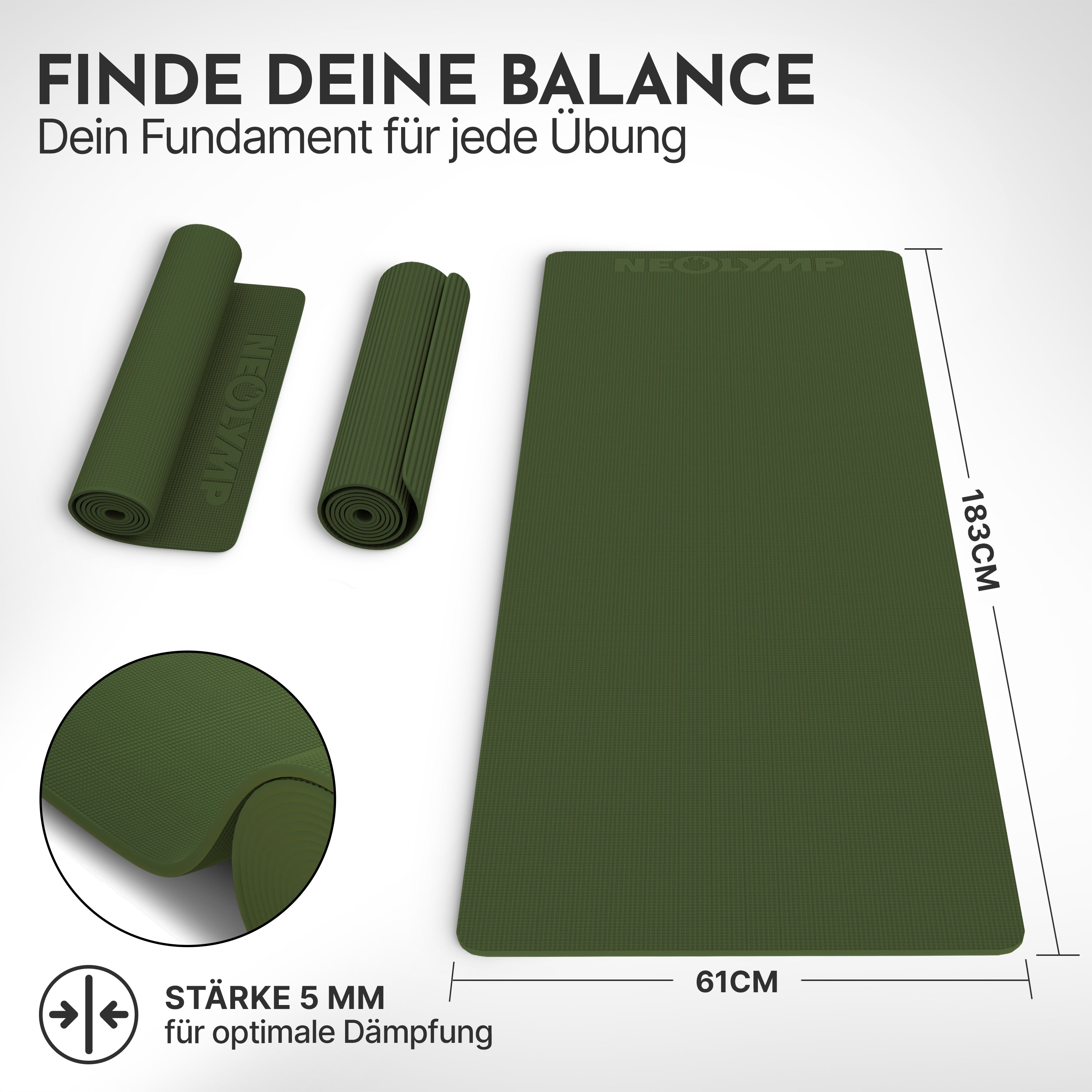 Premium Yogamatte – ideal für Yoga, Pilates & Gymnastik - Olivgrün - Yogamatten von NEOLYMP | Fitnessequipment und Sportartikel