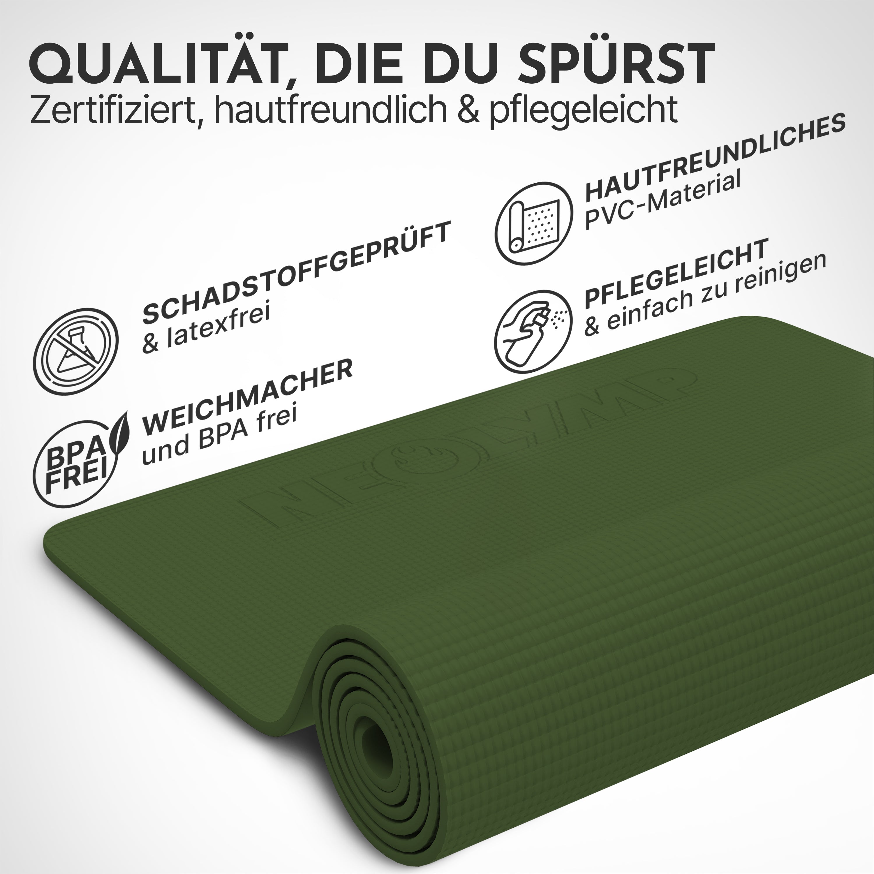 Premium Yogamatte – ideal für Yoga, Pilates & Gymnastik - Olivgrün - Yogamatten von NEOLYMP | Fitnessequipment und Sportartikel