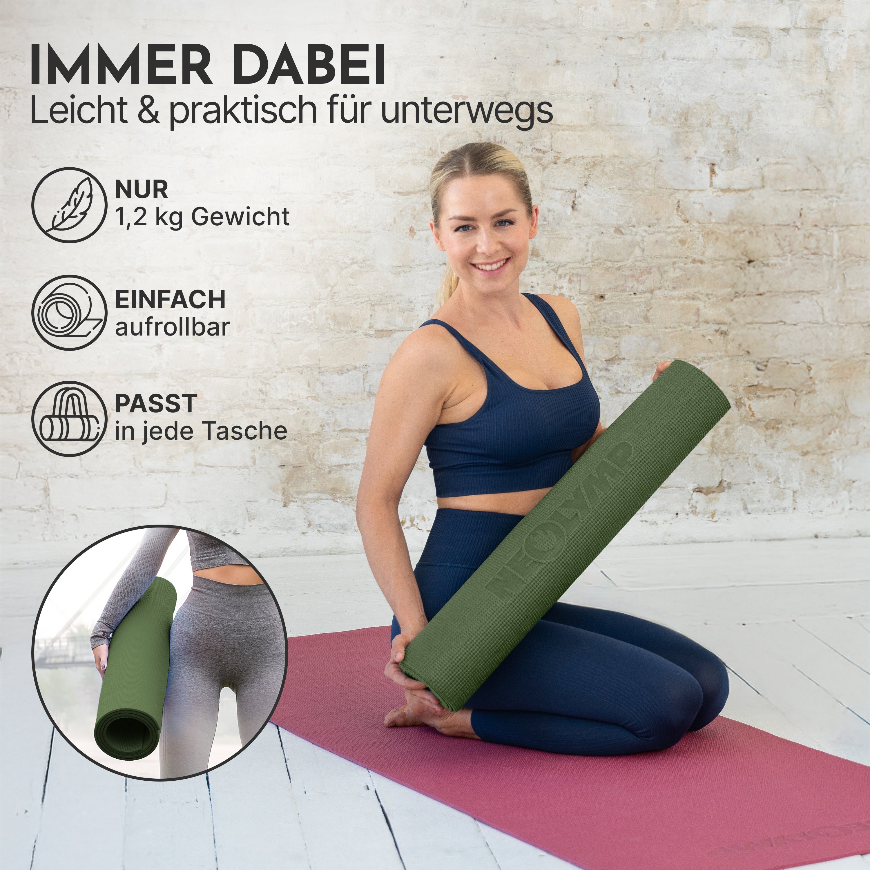 Premium Yogamatte – ideal für Yoga, Pilates & Gymnastik - Olivgrün - Yogamatten von NEOLYMP | Fitnessequipment und Sportartikel