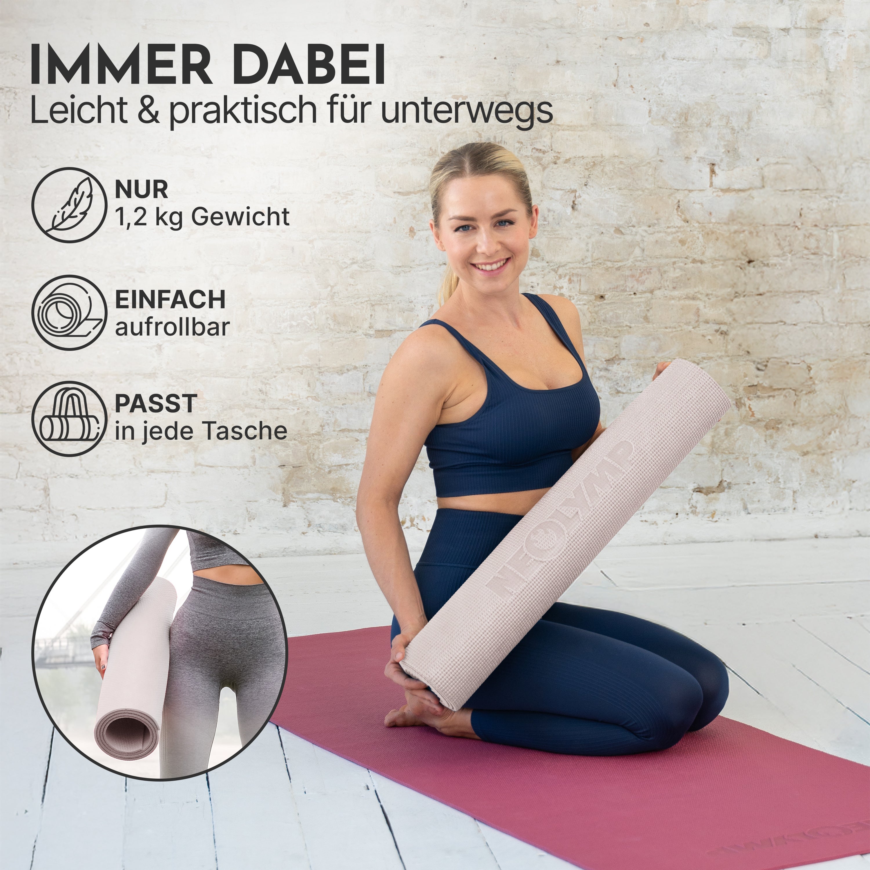 Premium Yogamatte – ideal für Yoga, Pilates & Gymnastik - Taupe - Yogamatten von NEOLYMP | Fitnessequipment und Sportartikel