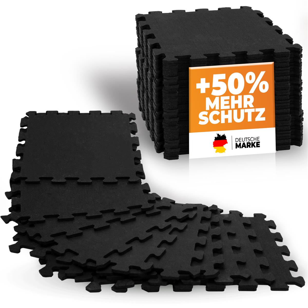 Robuste Bodenschutzmatte in Schwarz (Fitness Puzzelmatte) – 1x 8 Stück (8 Stück) (B‑Ware) - - Outlet von NEOLYMP | Fitnessequipment und Sportartikel