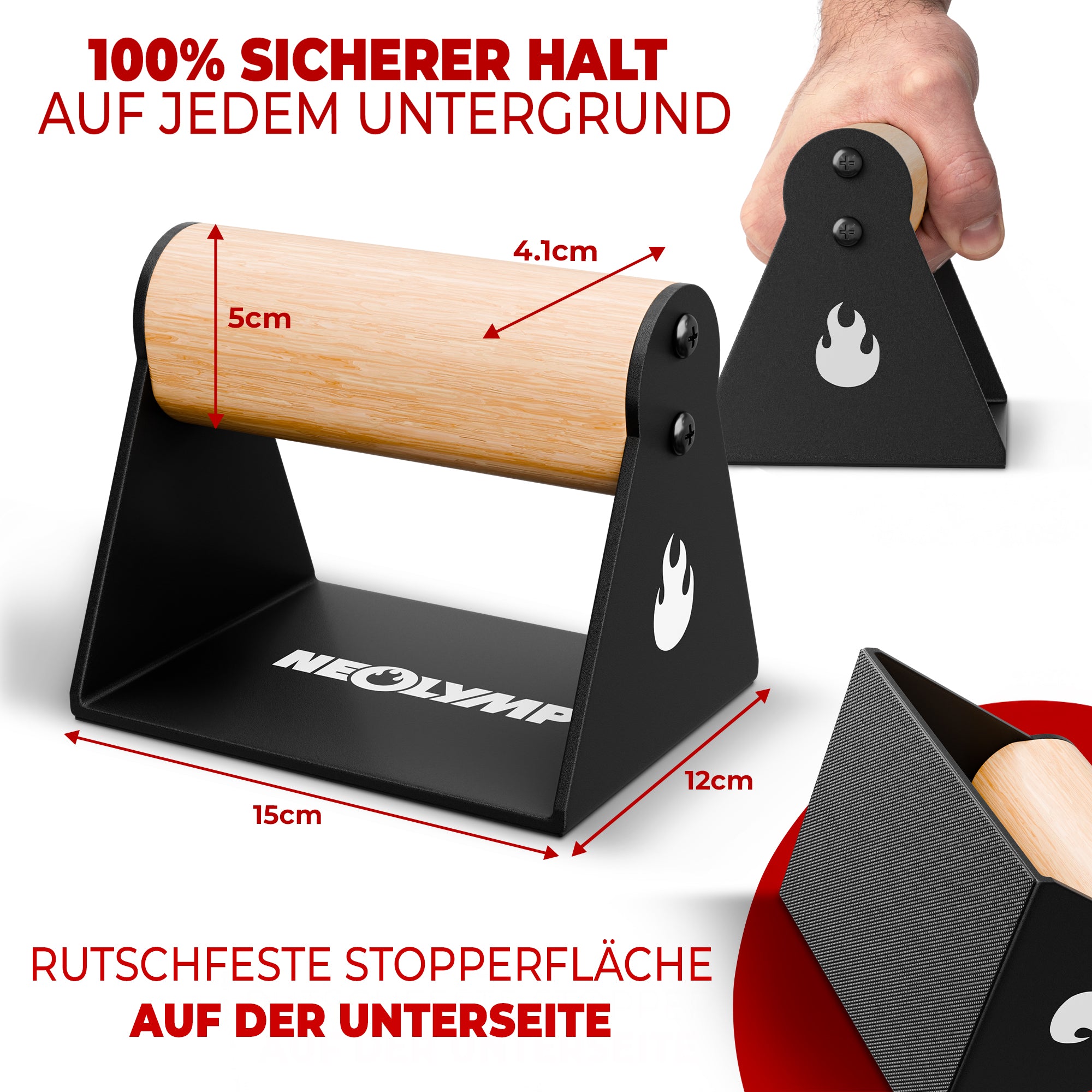 2er-Set Liegestützgriffe mit ergonomischem Holzgriff - - Sportgerät von NEOLYMP | Fitnessequipment und Sportartikel