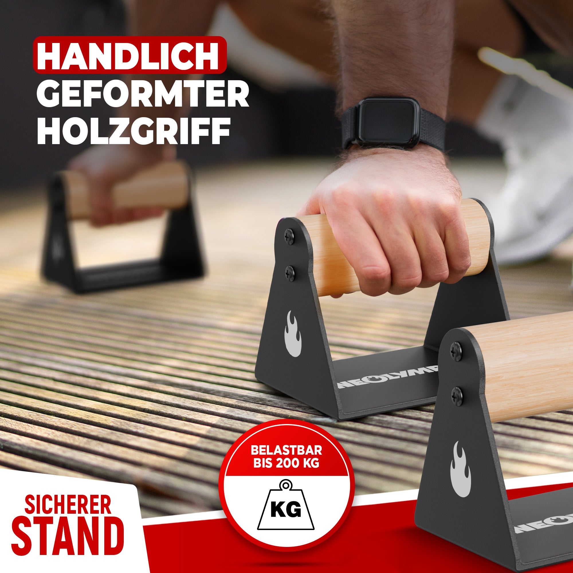 2er-Set Liegestützgriffe mit ergonomischem Holzgriff - - Sportgerät von NEOLYMP | Fitnessequipment und Sportartikel
