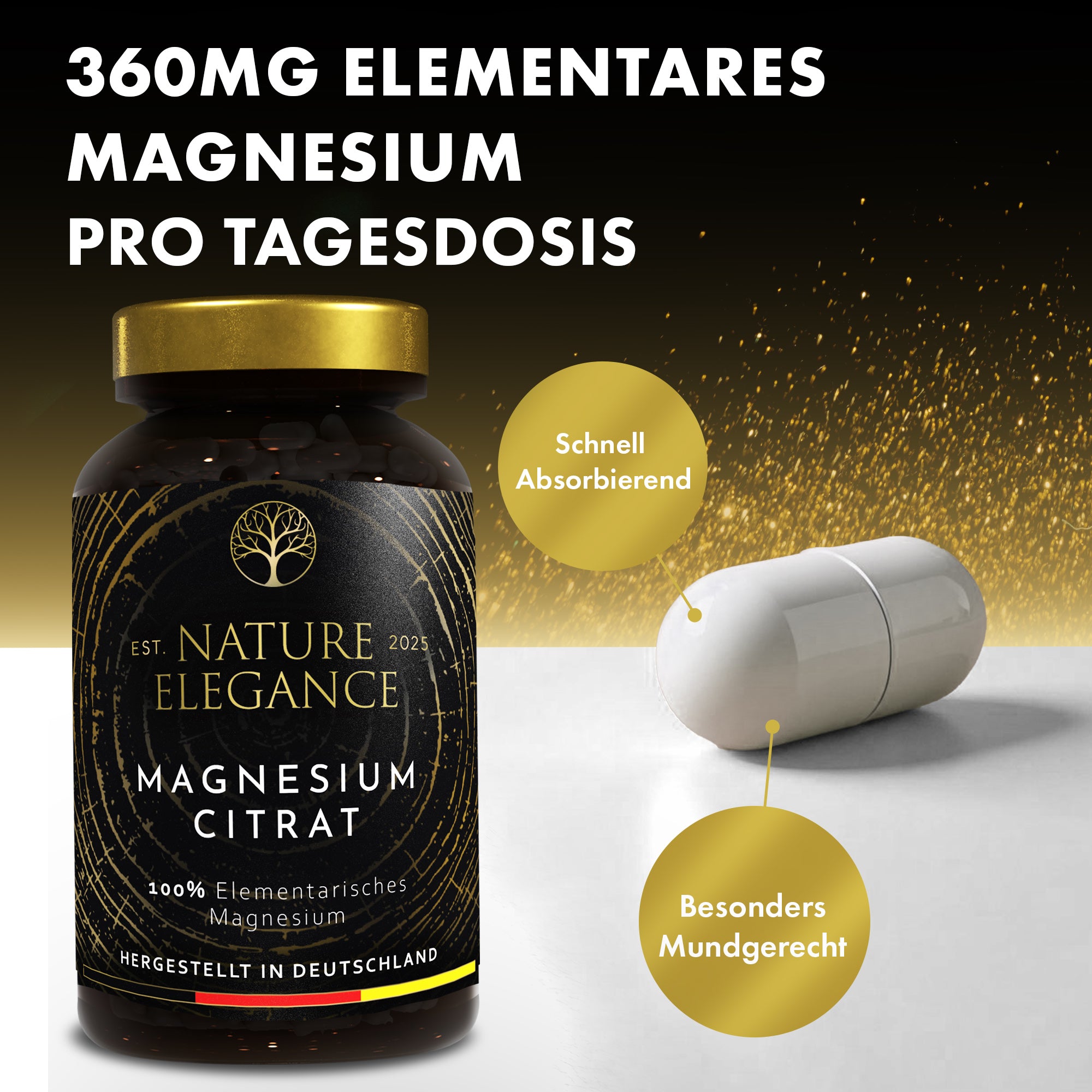Nature Elegance - Magnesiumcitrat - vegane Kapseln 360mg pro Dosis (2er Pack (360 Stück)) - - Nahrungsergänzungsmittel von NEOLYMP | Fitnessequipment und Sportartikel