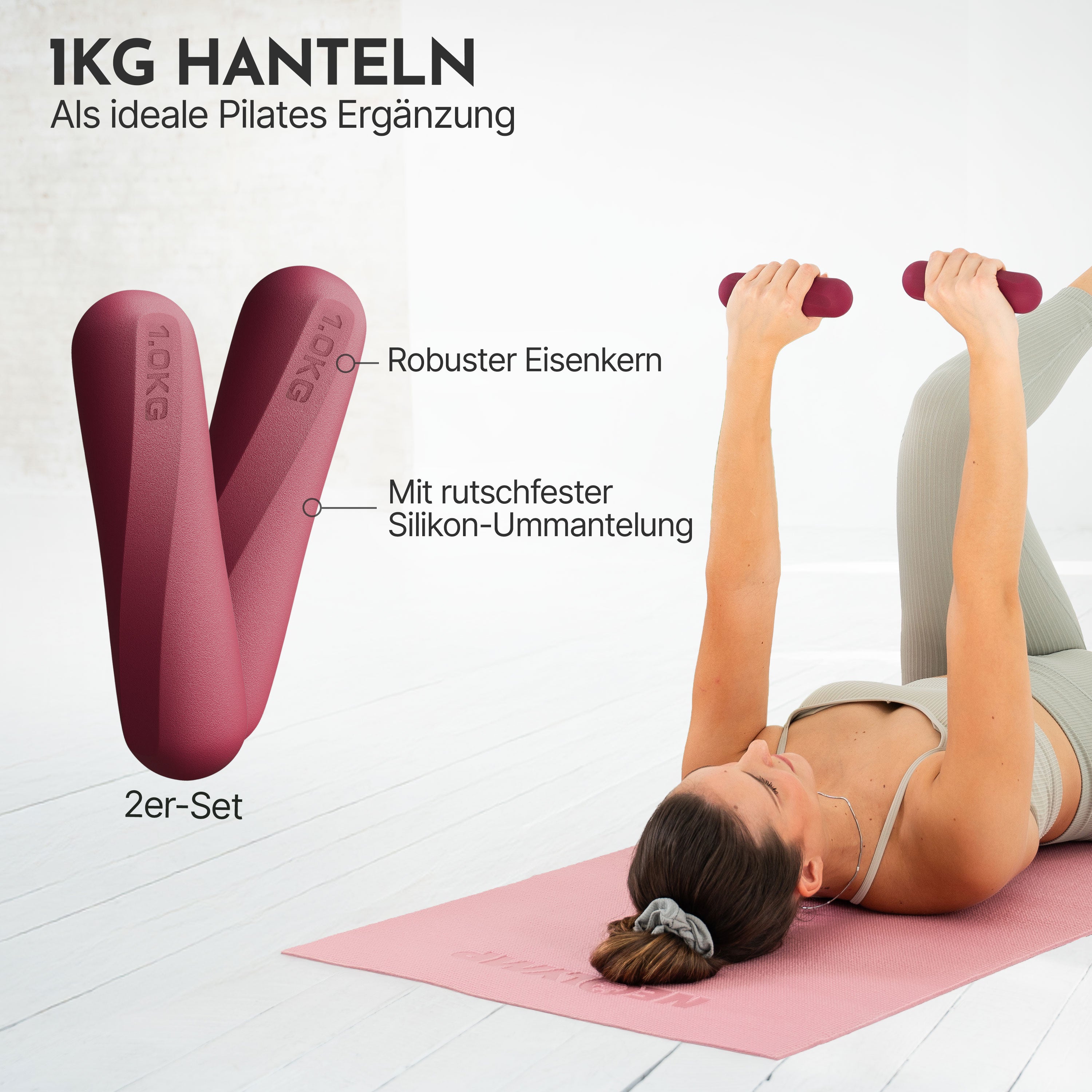 Pilateshanteln 2er Set aus hochwertigem Silikon, 1-2 kg - Berry 1 kg - Pilatesequipment von NEOLYMP | Fitnessequipment und Sportartikel
