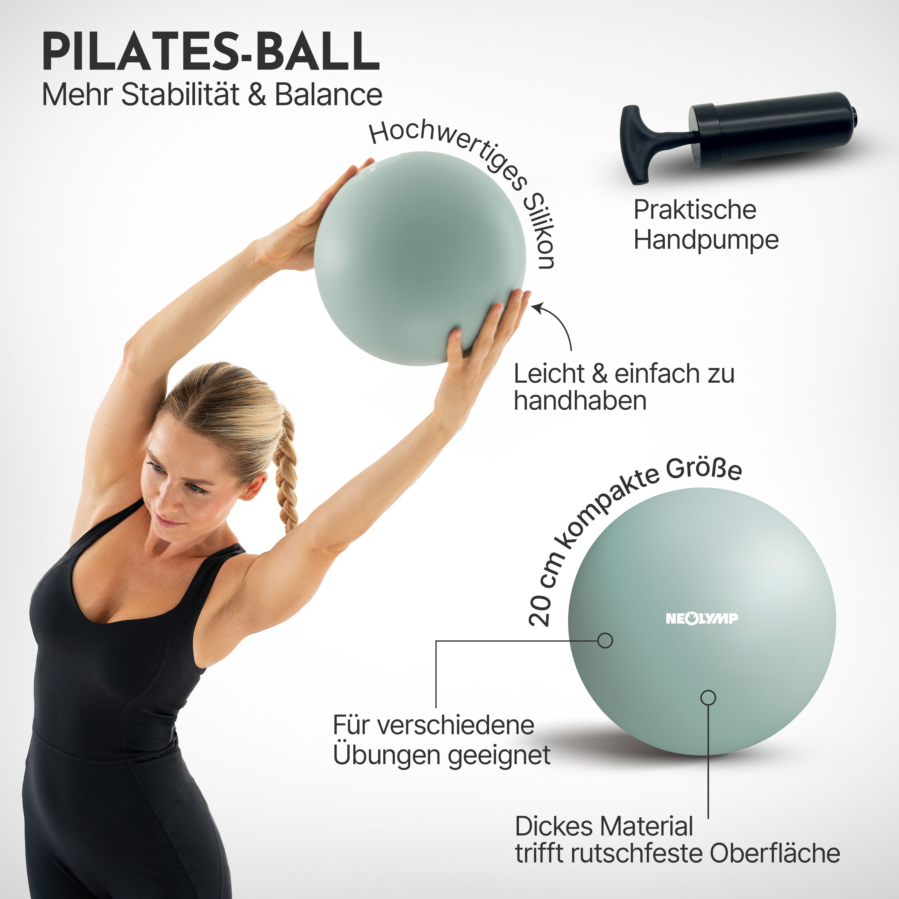 Pilatesball 20 cm - aus Silikon, inkl. Ballpumpe - Sky Blue - Sportgerät von NEOLYMP | Fitnessequipment und Sportartikel