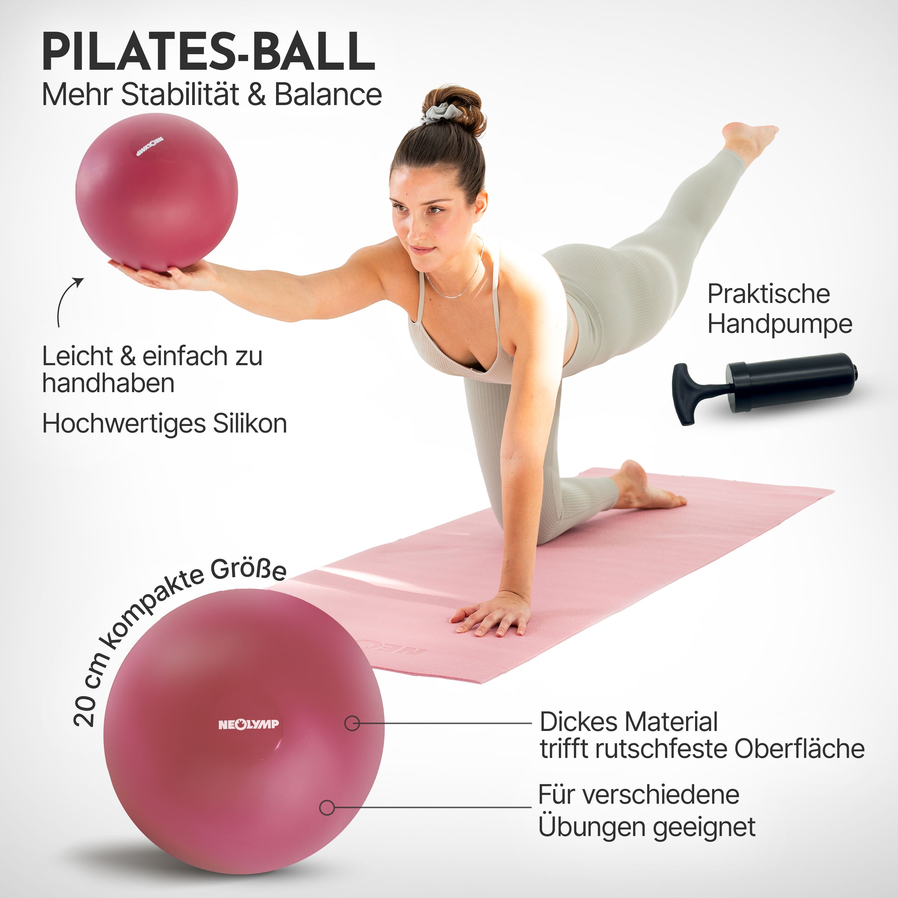 Pilatesball 20 cm - aus Silikon, inkl. Ballpumpe – Berry | B-Ware - - Outlet von NEOLYMP | Fitnessequipment und Sportartikel